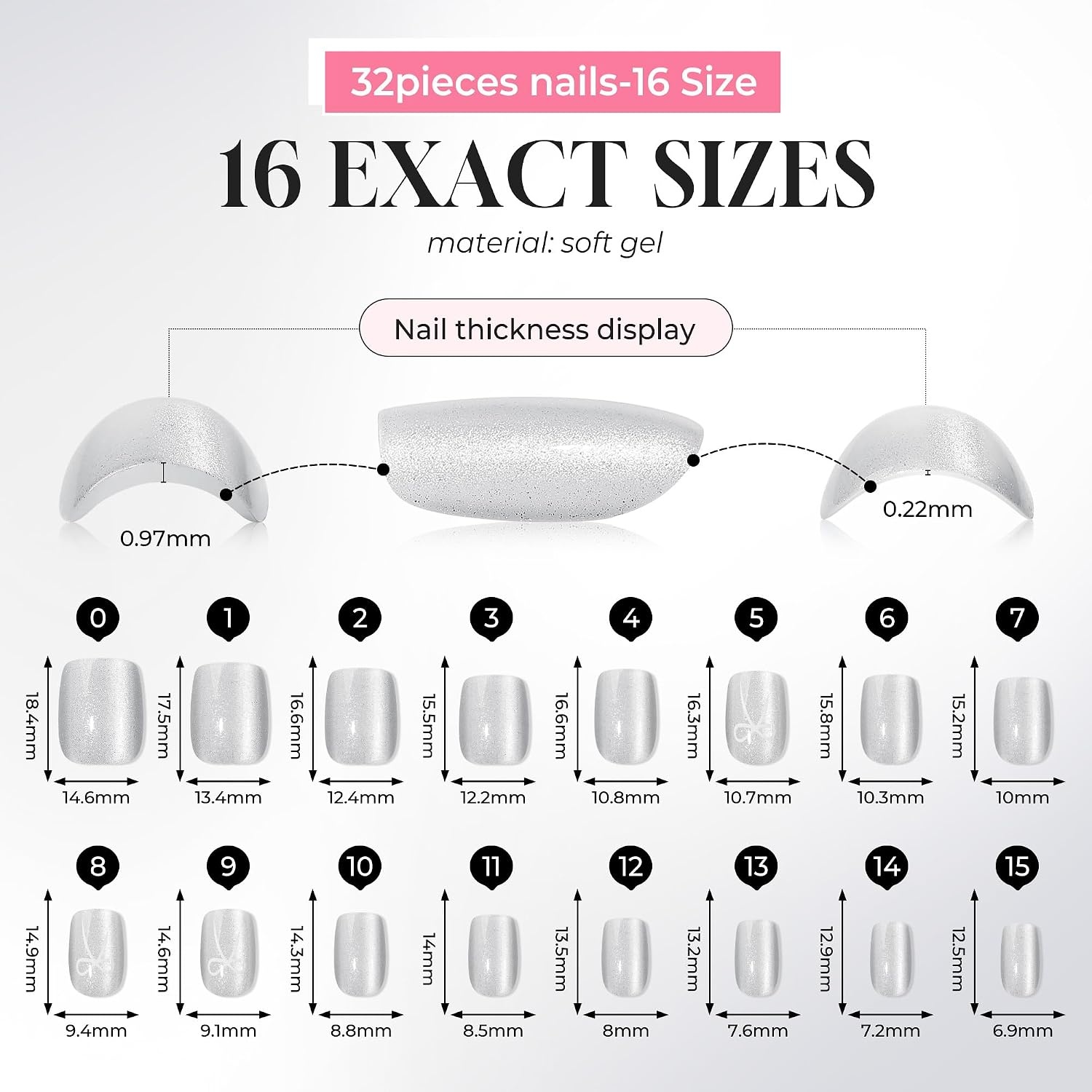 image:imageUNA GELLA Short Square Press On Nails 32 Pcs 16 Sizes Soft Gel Fake Nails Sheer Jelly Light Pink Glossy False Nails for Women Reusable Stick On Nails Kit with Glue and Adhesive TabsFrosty Balletcore