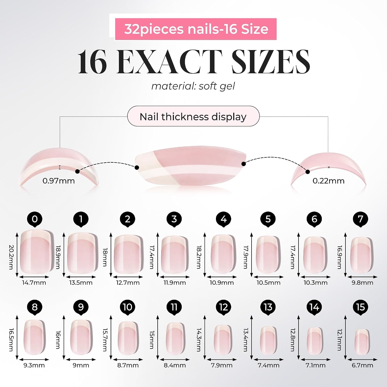 image:imageUNA GELLA Short Square Press On Nails 32 Pcs 16 Sizes Soft Gel Fake Nails Sheer Jelly Light Pink Glossy False Nails for Women Reusable Stick On Nails Kit with Glue and Adhesive TabsParisian Chic