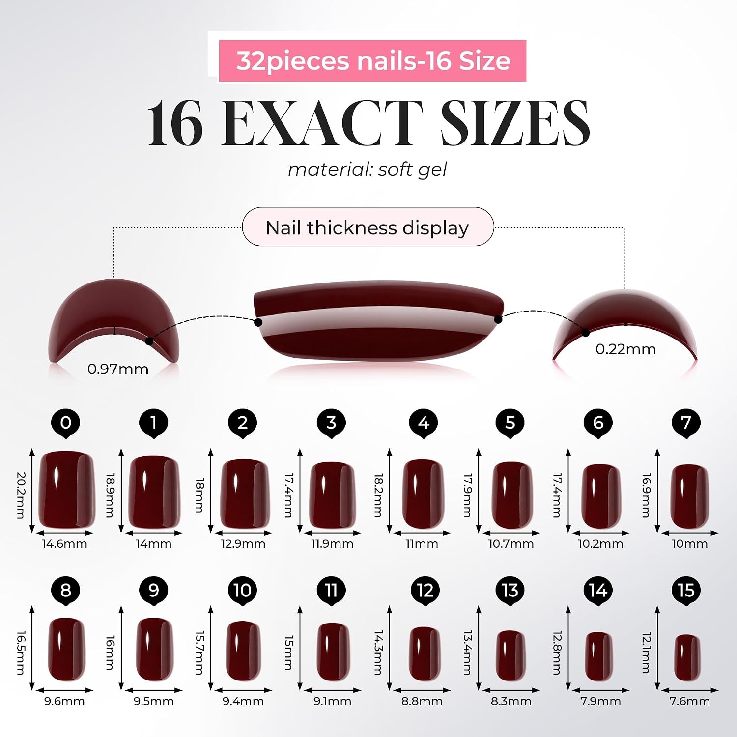 image:imageUNA GELLA Short Square Press On Nails 32 Pcs 16 Sizes Soft Gel Fake Nails Sheer Jelly Light Pink Glossy False Nails for Women Reusable Stick On Nails Kit with Glue and Adhesive TabsModern Burgundy