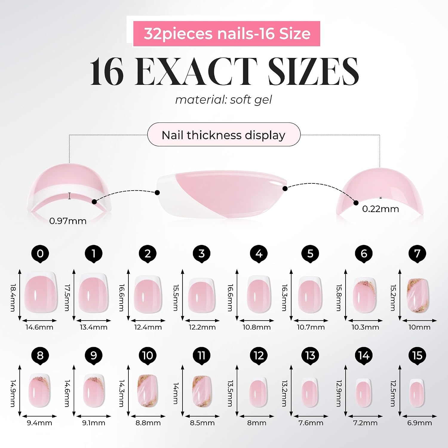 image:imageUNA GELLA Short Square Press On Nails 32 Pcs 16 Sizes Soft Gel Fake Nails Sheer Jelly Light Pink Glossy False Nails for Women Reusable Stick On Nails Kit with Glue and Adhesive TabsGilded Marble Square