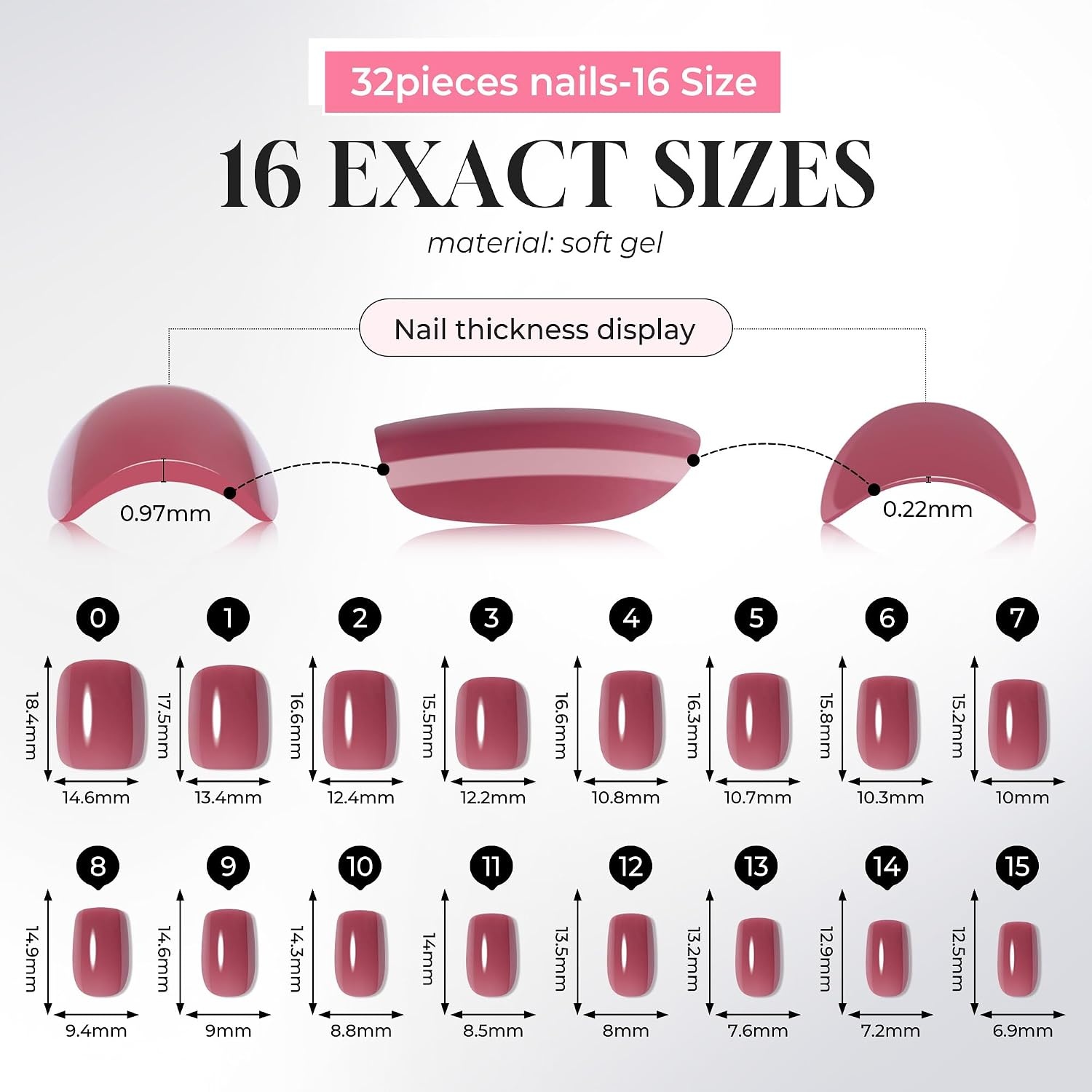 image:imageUNA GELLA Short Square Press On Nails 32 Pcs 16 Sizes Soft Gel Fake Nails Sheer Jelly Light Pink Glossy False Nails for Women Reusable Stick On Nails Kit with Glue and Adhesive TabsDusty Rose