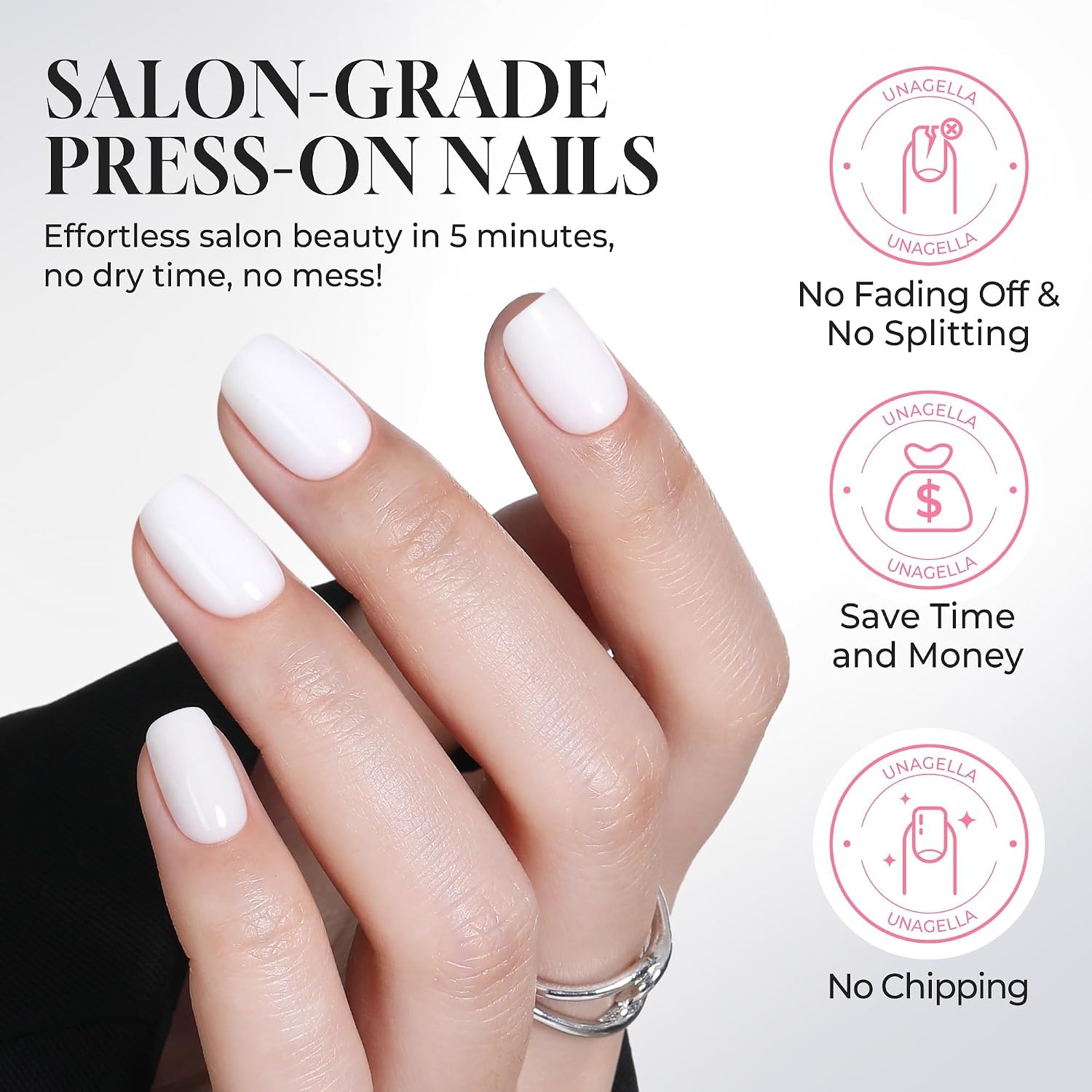 image:imageUNA GELLA Short Square Press On Nails 32 Pcs 16 Sizes Soft Gel Fake Nails Sheer Jelly Light Pink Glossy False Nails for Women Reusable Stick On Nails Kit with Glue and Adhesive TabsCoconut Milk