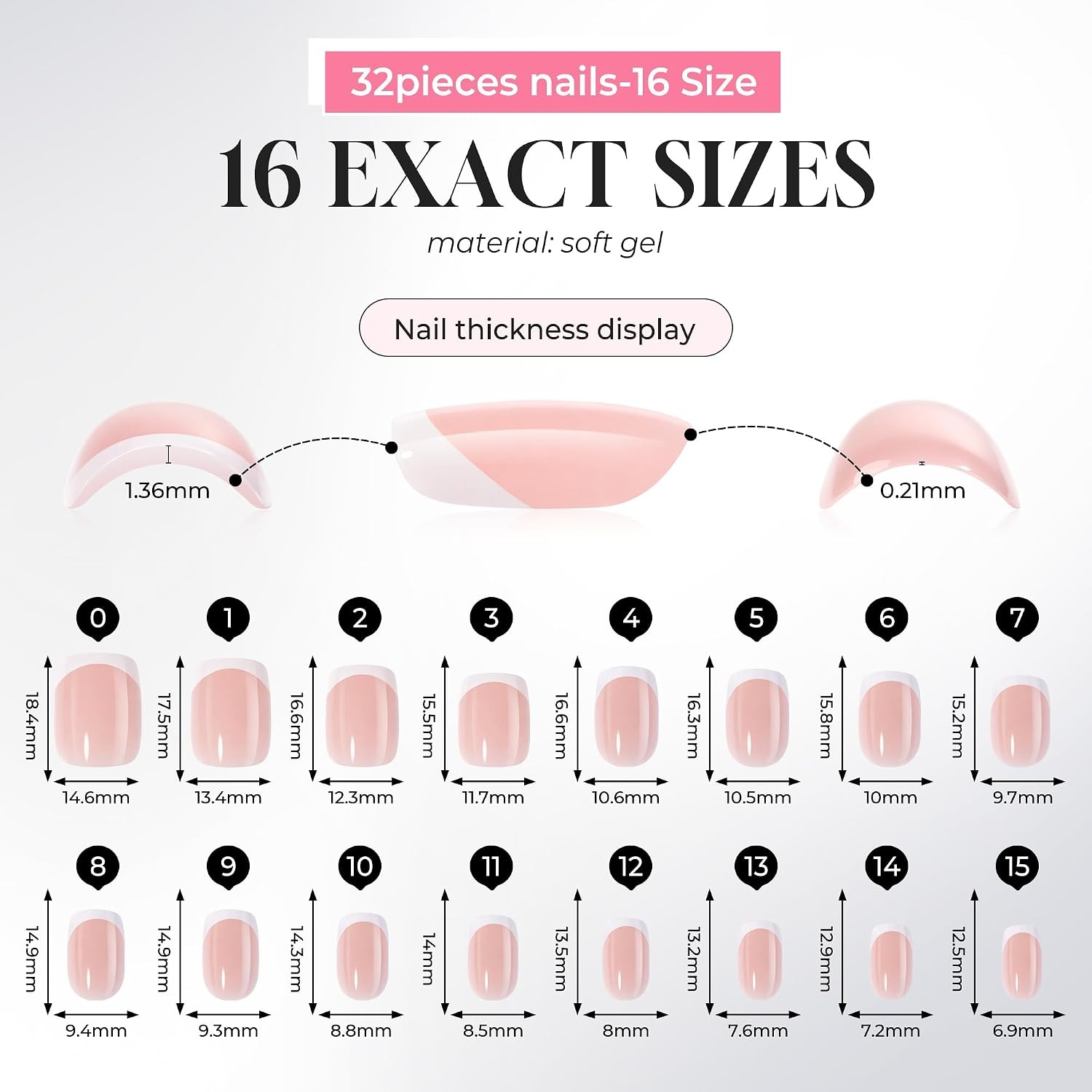 image:imageUNA GELLA Short Square Press On Nails 32 Pcs 16 Sizes Soft Gel Fake Nails Sheer Jelly Light Pink Glossy False Nails for Women Reusable Stick On Nails Kit with Glue and Adhesive TabsClassic French