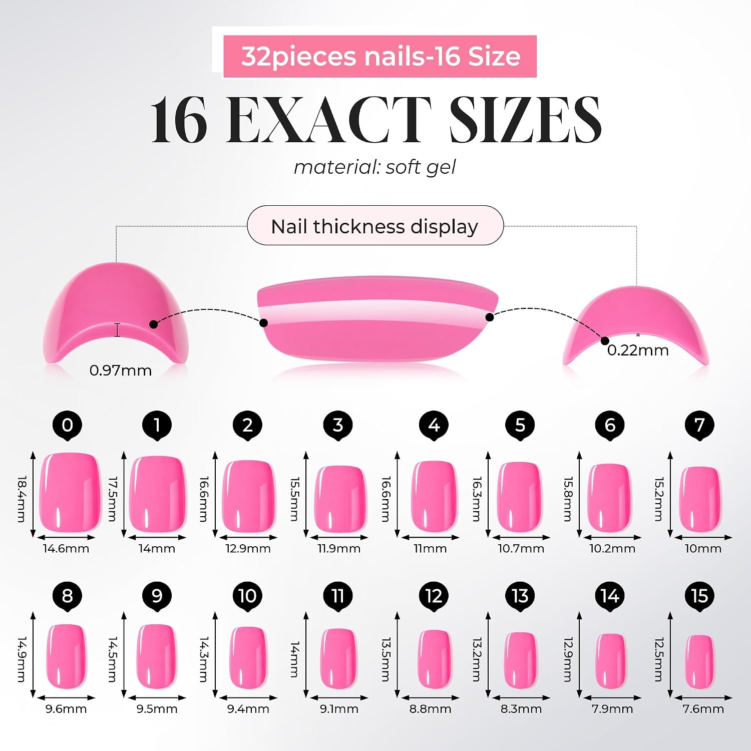 image:imageUNA GELLA Short Square Press On Nails 32 Pcs 16 Sizes Soft Gel Fake Nails Sheer Jelly Light Pink Glossy False Nails for Women Reusable Stick On Nails Kit with Glue and Adhesive TabsHot Pink