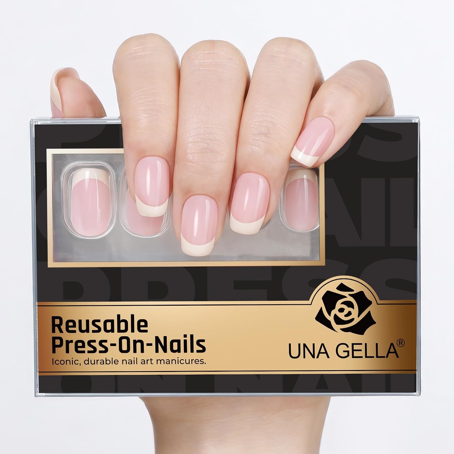 image:imageUNA GELLA Short Square Press On Nails 32 Pcs 16 Sizes Soft Gel Fake Nails Sheer Jelly Light Pink Glossy False Nails for Women Reusable Stick On Nails Kit with Glue and Adhesive TabsParisian Chic