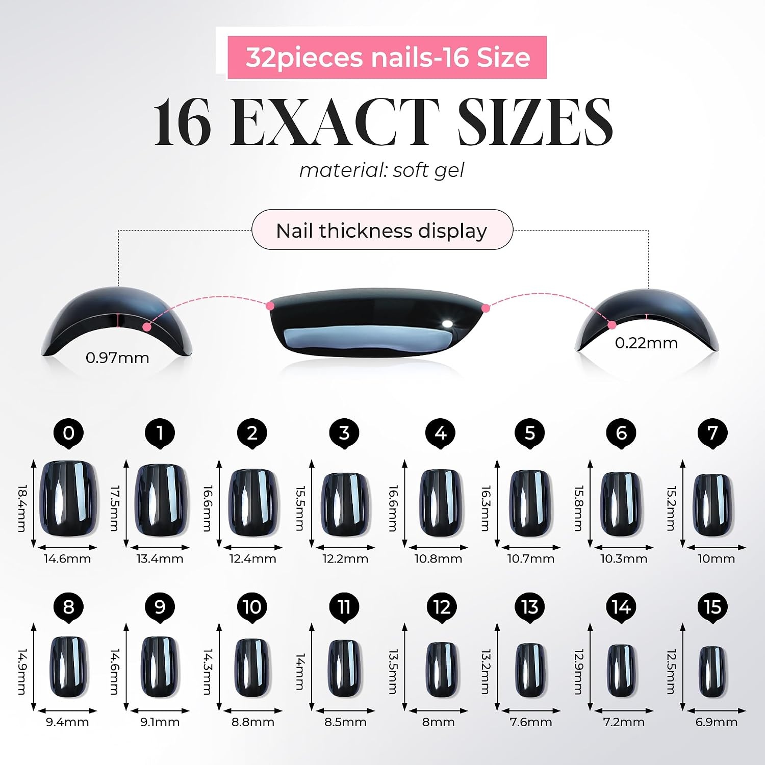 image:imageUNA GELLA Short Square Press On Nails 32 Pcs 16 Sizes Soft Gel Fake Nails Sheer Jelly Light Pink Glossy False Nails for Women Reusable Stick On Nails Kit with Glue and Adhesive TabsMidnight Obsidian