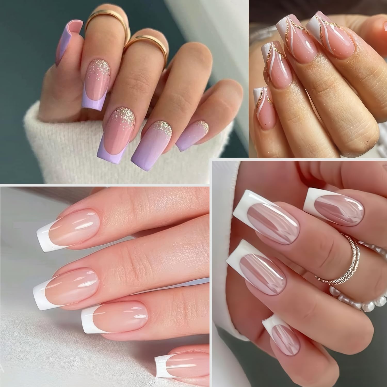 image:imageUNA GELLA Short Square Press On Nails 32 Pcs 16 Sizes Soft Gel Fake Nails Sheer Jelly Light Pink Glossy False Nails for Women Reusable Stick On Nails Kit with Glue and Adhesive TabsZMedium Square