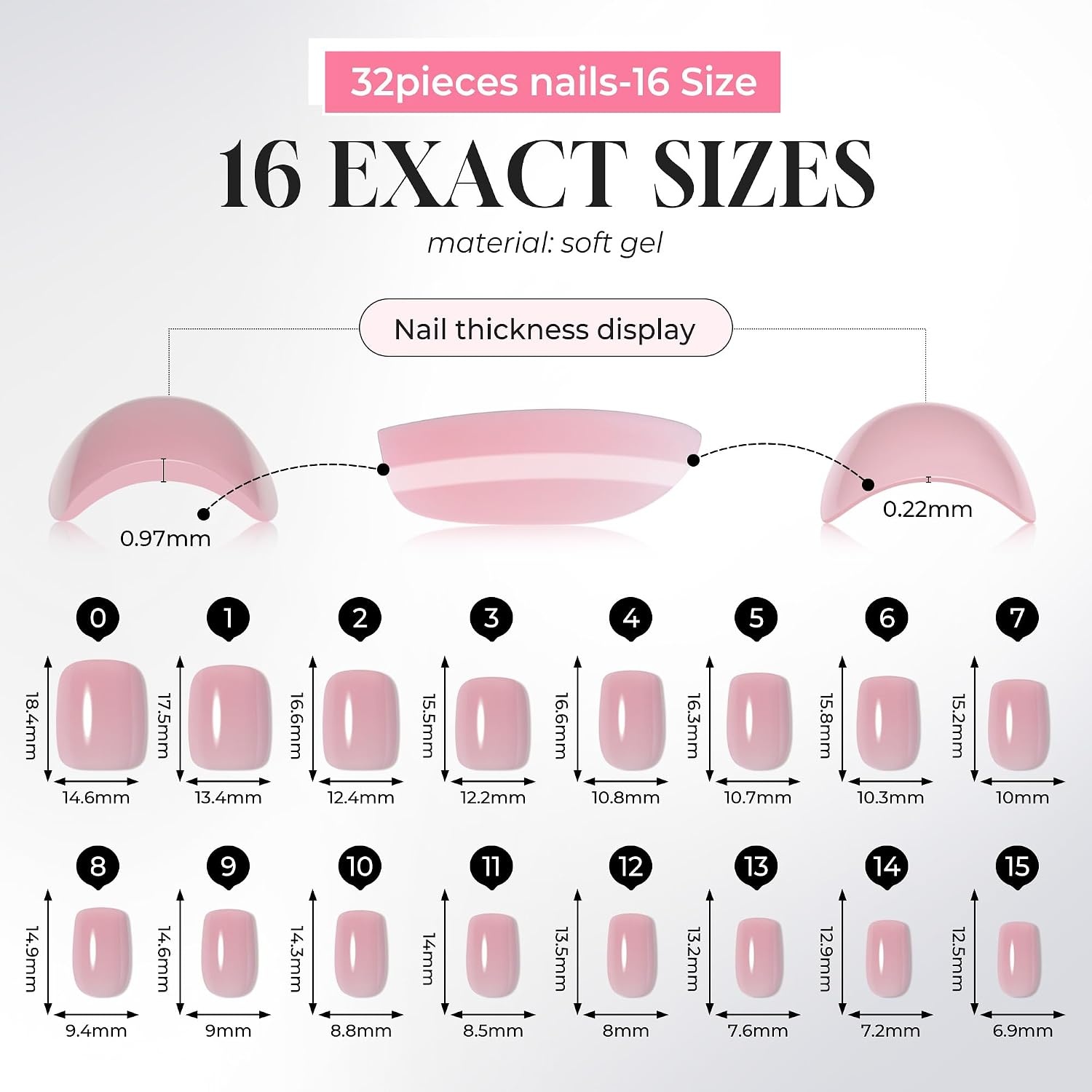 image:imageUNA GELLA Short Square Press On Nails 32 Pcs 16 Sizes Soft Gel Fake Nails Sheer Jelly Light Pink Glossy False Nails for Women Reusable Stick On Nails Kit with Glue and Adhesive TabsJelly Blush