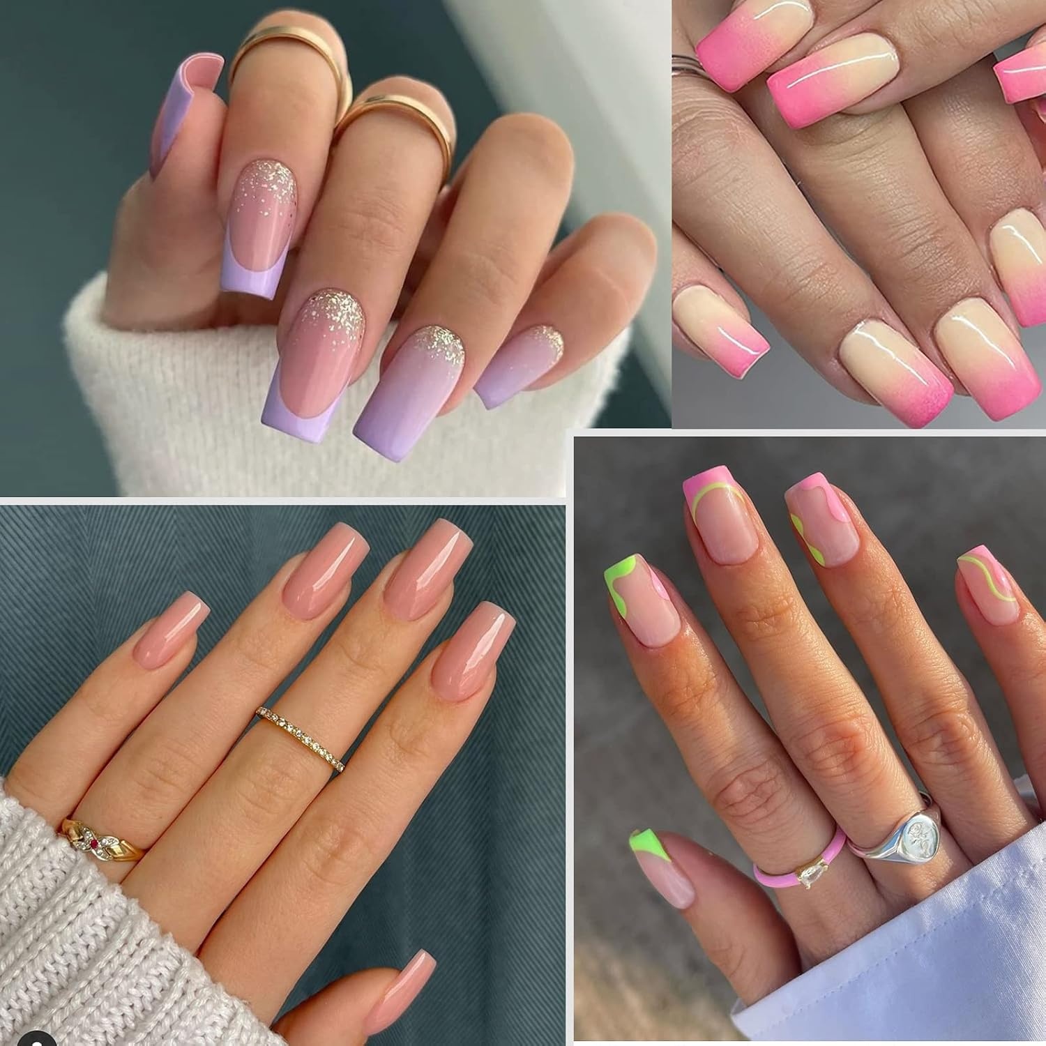 image:imageUNA GELLA Short Square Press On Nails 32 Pcs 16 Sizes Soft Gel Fake Nails Sheer Jelly Light Pink Glossy False Nails for Women Reusable Stick On Nails Kit with Glue and Adhesive TabsZShort Square