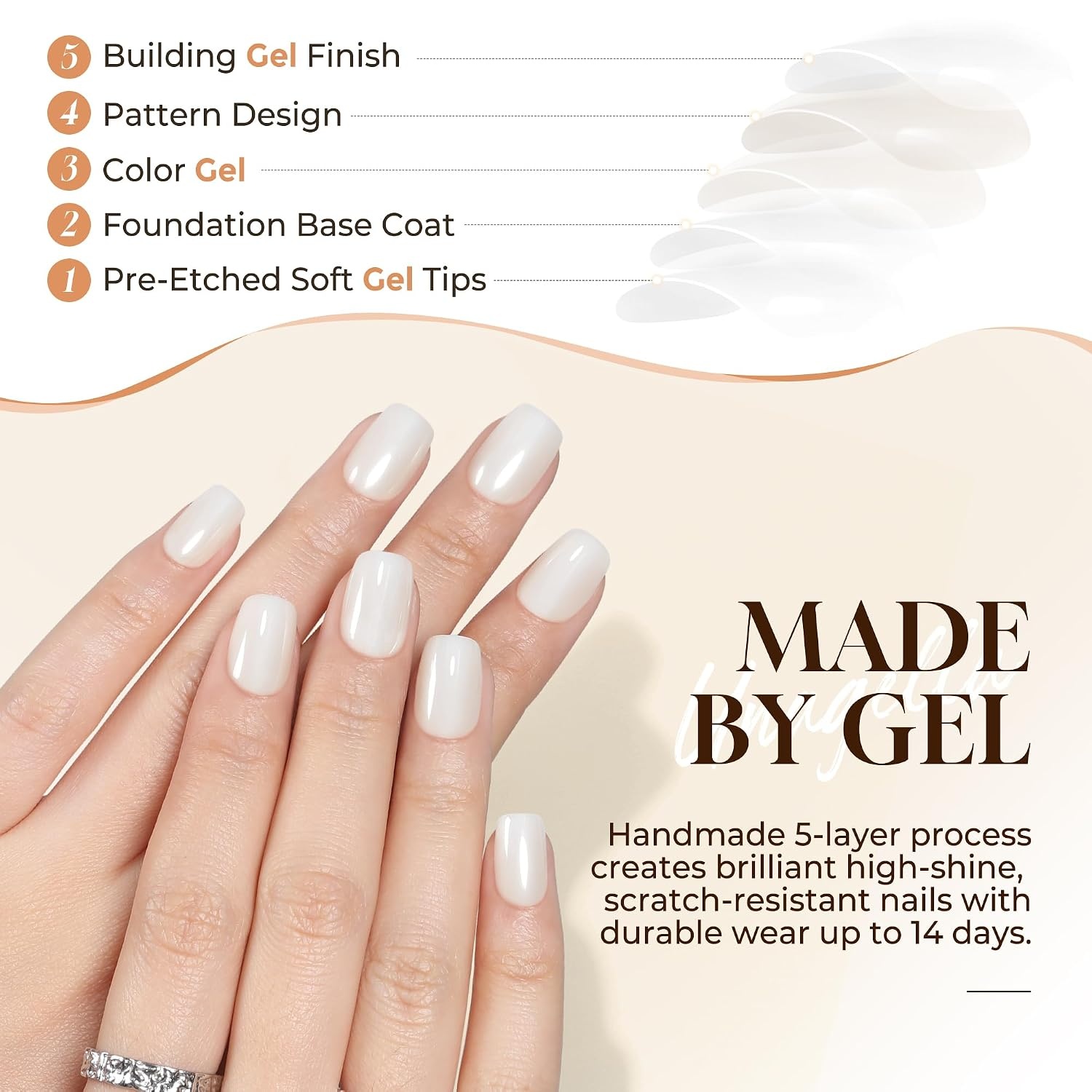 image:imageUNA GELLA Short Square Press On Nails 32 Pcs 16 Sizes Soft Gel Fake Nails Sheer Jelly Light Pink Glossy False Nails for Women Reusable Stick On Nails Kit with Glue and Adhesive TabsChrome Pearl White