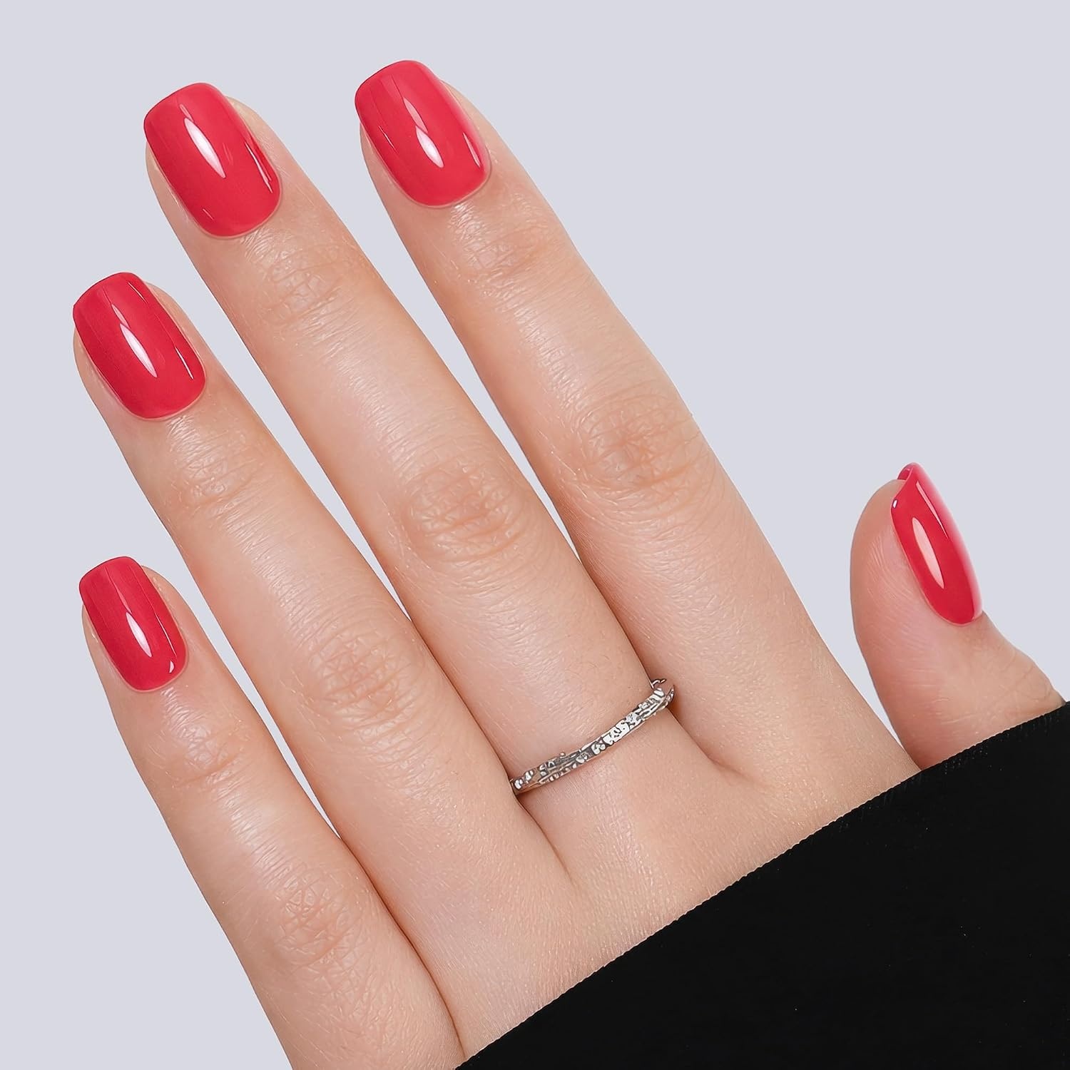 image:imageUNA GELLA Short Square Press On Nails 32 Pcs 16 Sizes Soft Gel Fake Nails Sheer Jelly Light Pink Glossy False Nails for Women Reusable Stick On Nails Kit with Glue and Adhesive TabsWatermelon Sugar