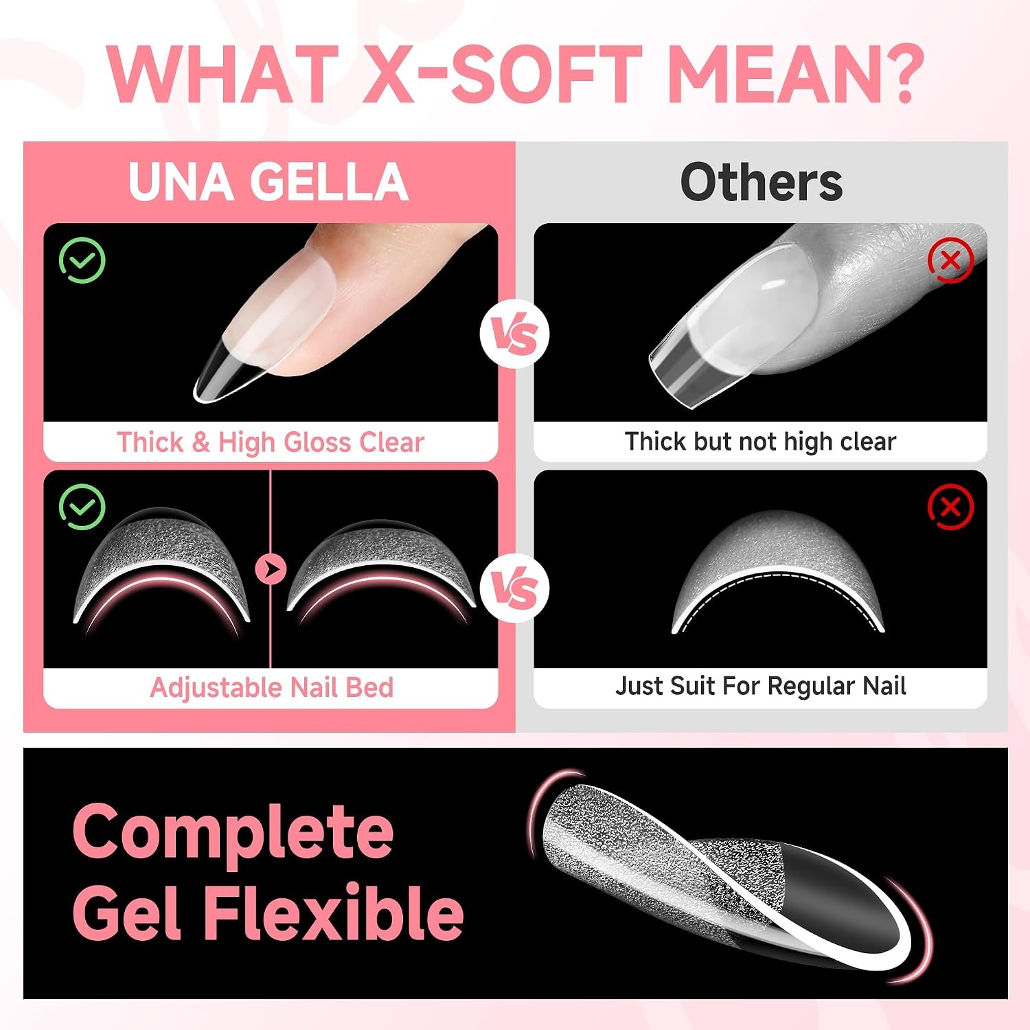 image:imageUNA GELLA Short Square Press On Nails 32 Pcs 16 Sizes Soft Gel Fake Nails Sheer Jelly Light Pink Glossy False Nails for Women Reusable Stick On Nails Kit with Glue and Adhesive TabsZMedium Almond