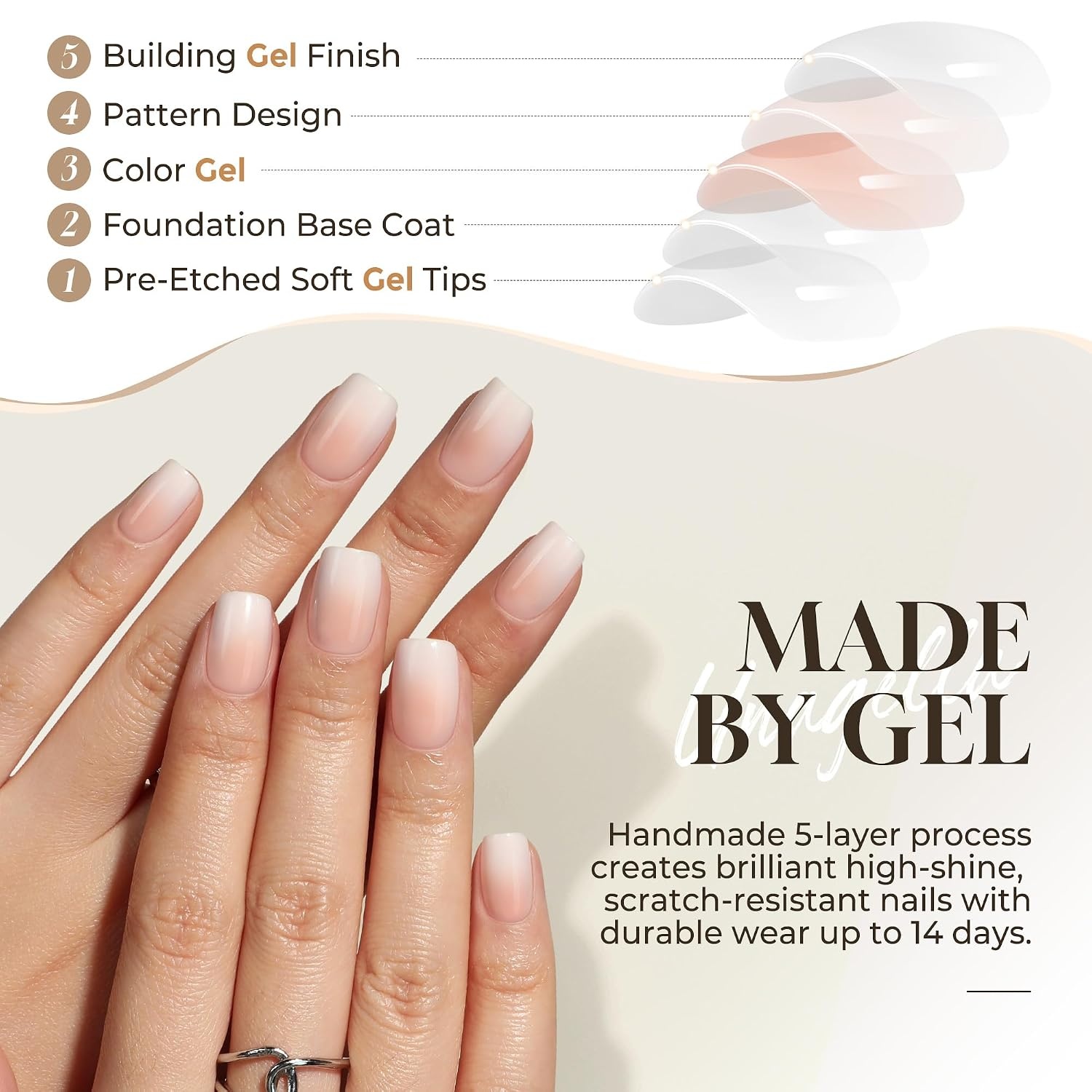 image:imageUNA GELLA Short Square Press On Nails 32 Pcs 16 Sizes Soft Gel Fake Nails Sheer Jelly Light Pink Glossy False Nails for Women Reusable Stick On Nails Kit with Glue and Adhesive TabsANude Cream