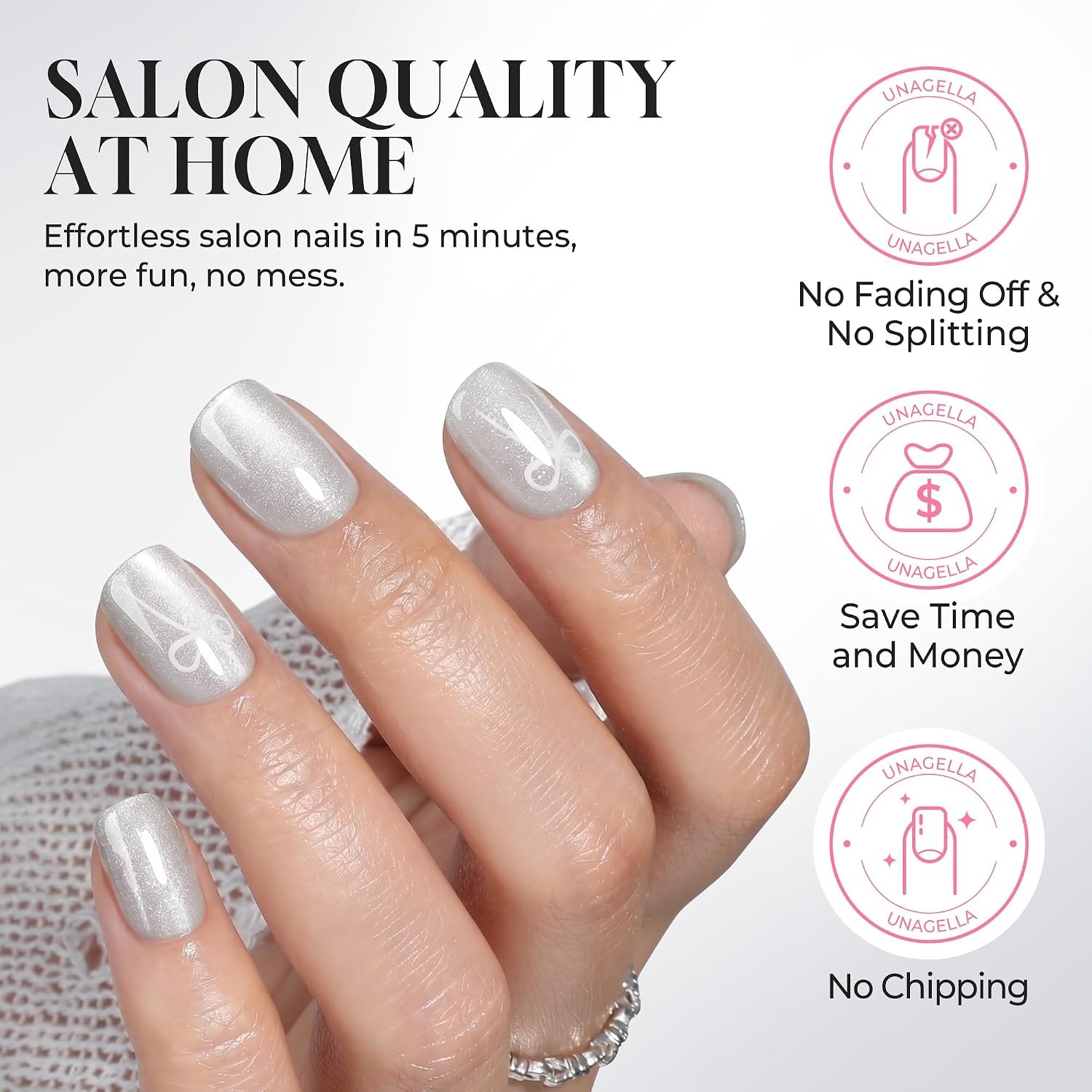 image:imageUNA GELLA Short Square Press On Nails 32 Pcs 16 Sizes Soft Gel Fake Nails Sheer Jelly Light Pink Glossy False Nails for Women Reusable Stick On Nails Kit with Glue and Adhesive TabsFrosty Balletcore