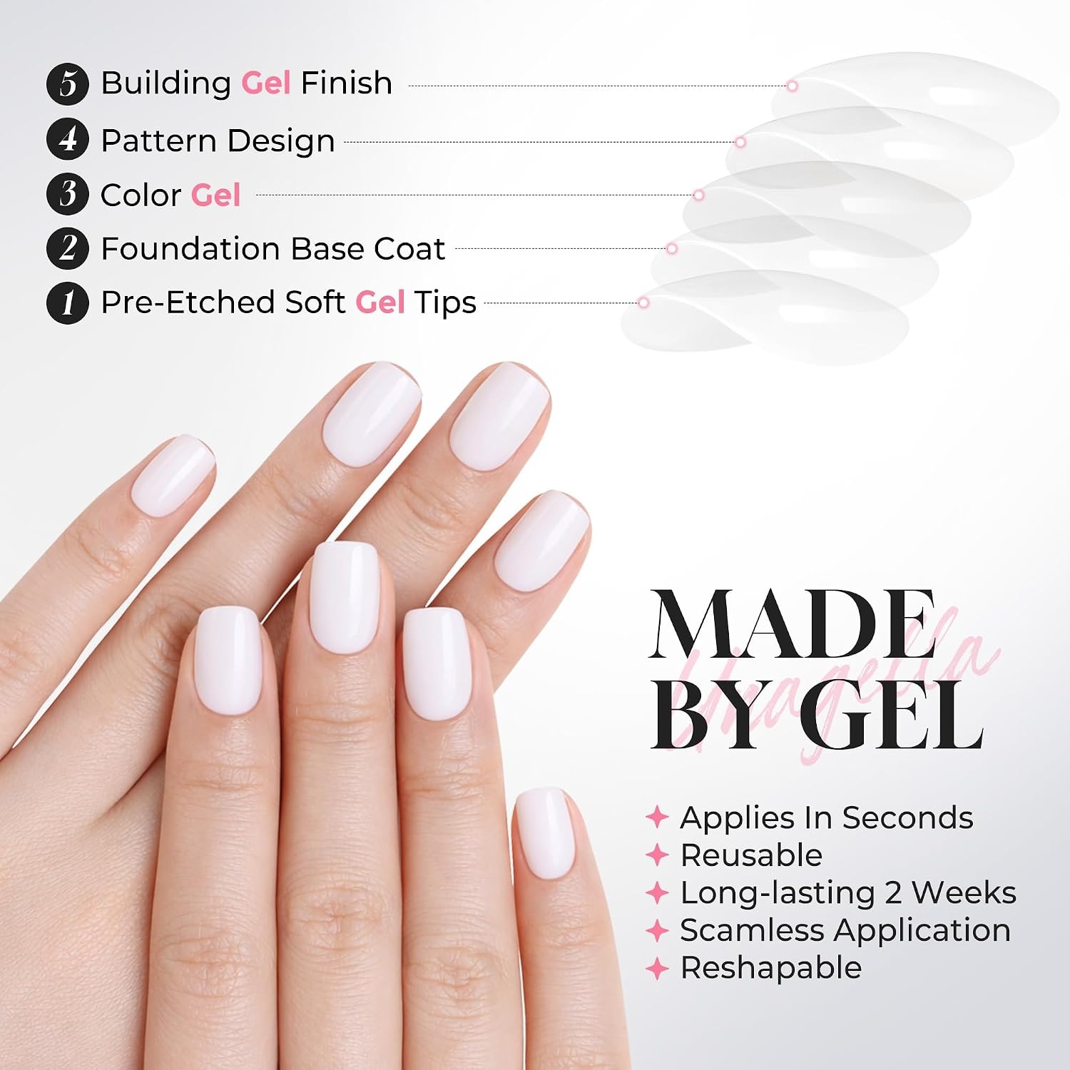 image:imageUNA GELLA Short Square Press On Nails 32 Pcs 16 Sizes Soft Gel Fake Nails Sheer Jelly Light Pink Glossy False Nails for Women Reusable Stick On Nails Kit with Glue and Adhesive TabsCoconut Milk
