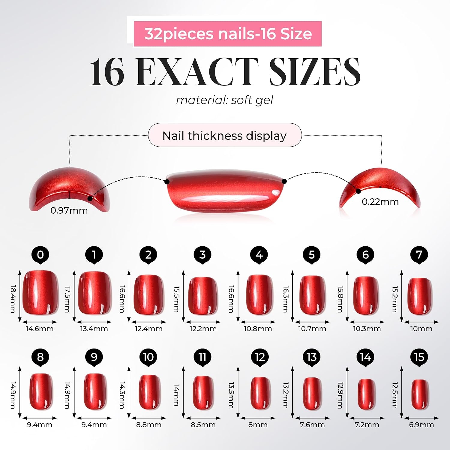 image:imageUNA GELLA Short Square Press On Nails 32 Pcs 16 Sizes Soft Gel Fake Nails Sheer Jelly Light Pink Glossy False Nails for Women Reusable Stick On Nails Kit with Glue and Adhesive TabsVelvet Crimson