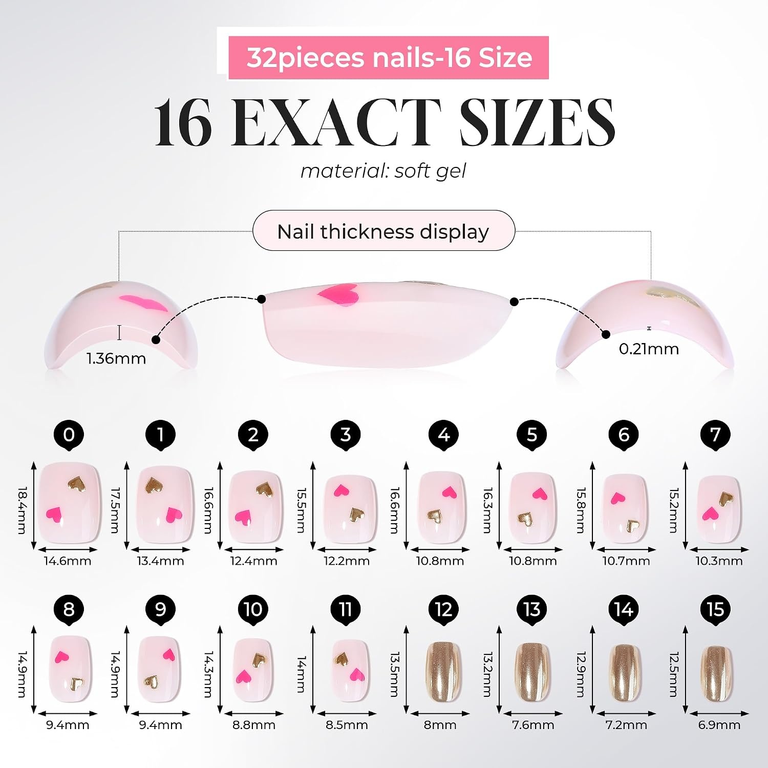image:imageUNA GELLA Short Square Press On Nails 32 Pcs 16 Sizes Soft Gel Fake Nails Sheer Jelly Light Pink Glossy False Nails for Women Reusable Stick On Nails Kit with Glue and Adhesive TabsGolden Cupid Chic