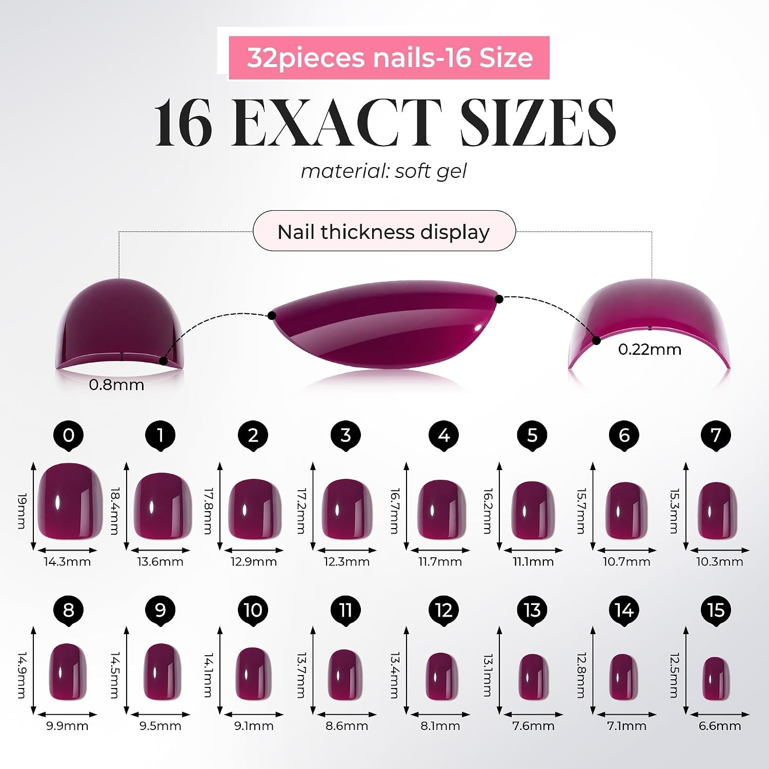 image:imageUNA GELLA Short Squoval Press On Nails 32Pcs 16 Sizes Soft Gel Round Fake Nails with Silver Cat Eye Effect Light Pink Reusable Artificial Stick On Nails Kit with Glue and Adhesive TabsPlum Wine Glaze