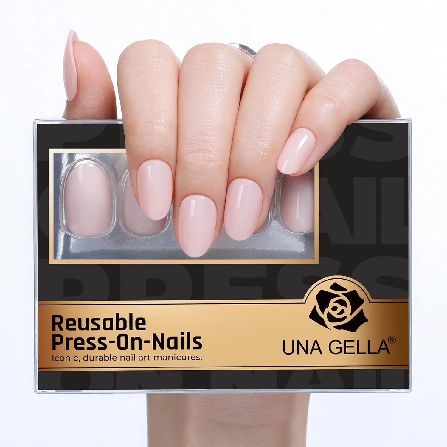 image:imageUNA GELLA Short Squoval Press On Nails 32Pcs 16 Sizes Soft Gel Round Fake Nails with Silver Cat Eye Effect Light Pink Reusable Artificial Stick On Nails Kit with Glue and Adhesive TabsCloud Pink