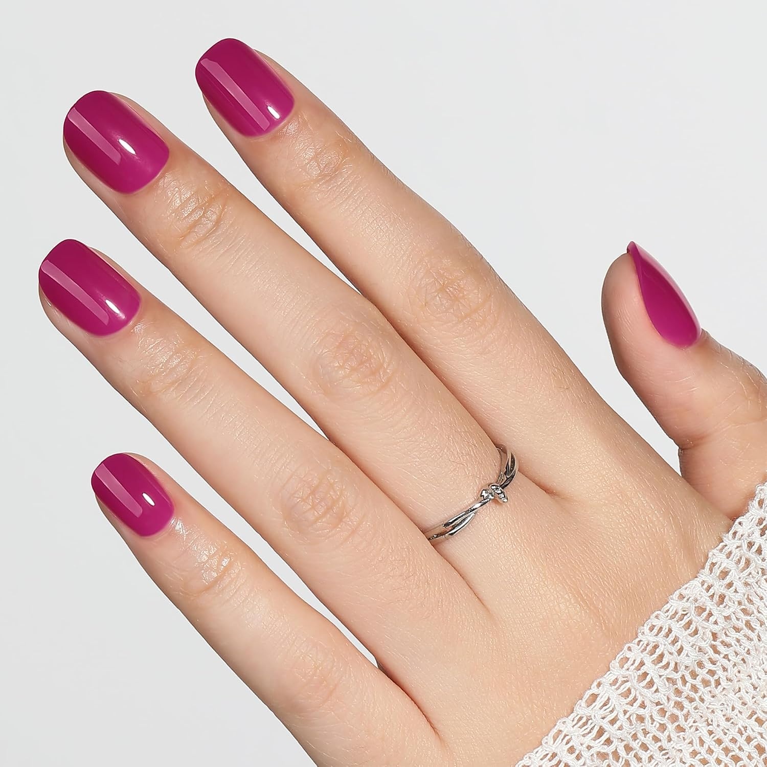 image:imageUNA GELLA Short Squoval Press On Nails 32Pcs 16 Sizes Soft Gel Round Fake Nails with Silver Cat Eye Effect Light Pink Reusable Artificial Stick On Nails Kit with Glue and Adhesive TabsDragonfruit Glaze