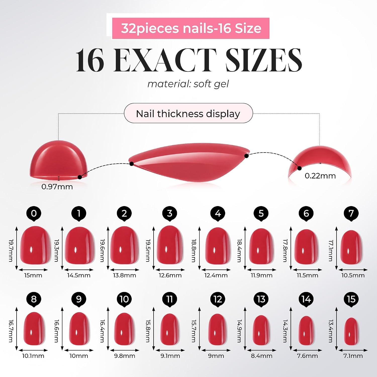 image:imageUNA GELLA Short Squoval Press On Nails 32Pcs 16 Sizes Soft Gel Round Fake Nails with Silver Cat Eye Effect Light Pink Reusable Artificial Stick On Nails Kit with Glue and Adhesive TabsClassic Scarlet