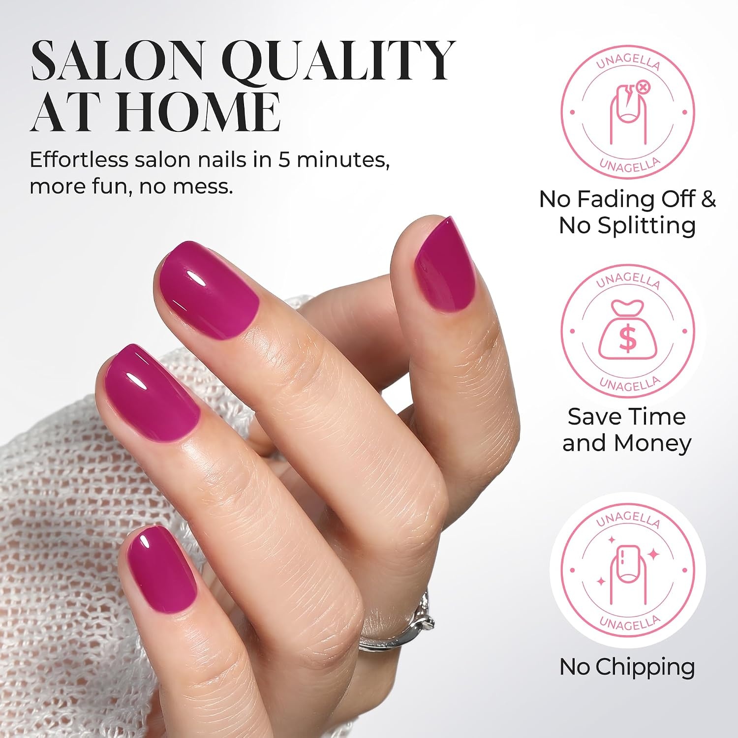 image:imageUNA GELLA Short Squoval Press On Nails 32Pcs 16 Sizes Soft Gel Round Fake Nails with Silver Cat Eye Effect Light Pink Reusable Artificial Stick On Nails Kit with Glue and Adhesive TabsDragonfruit Glaze