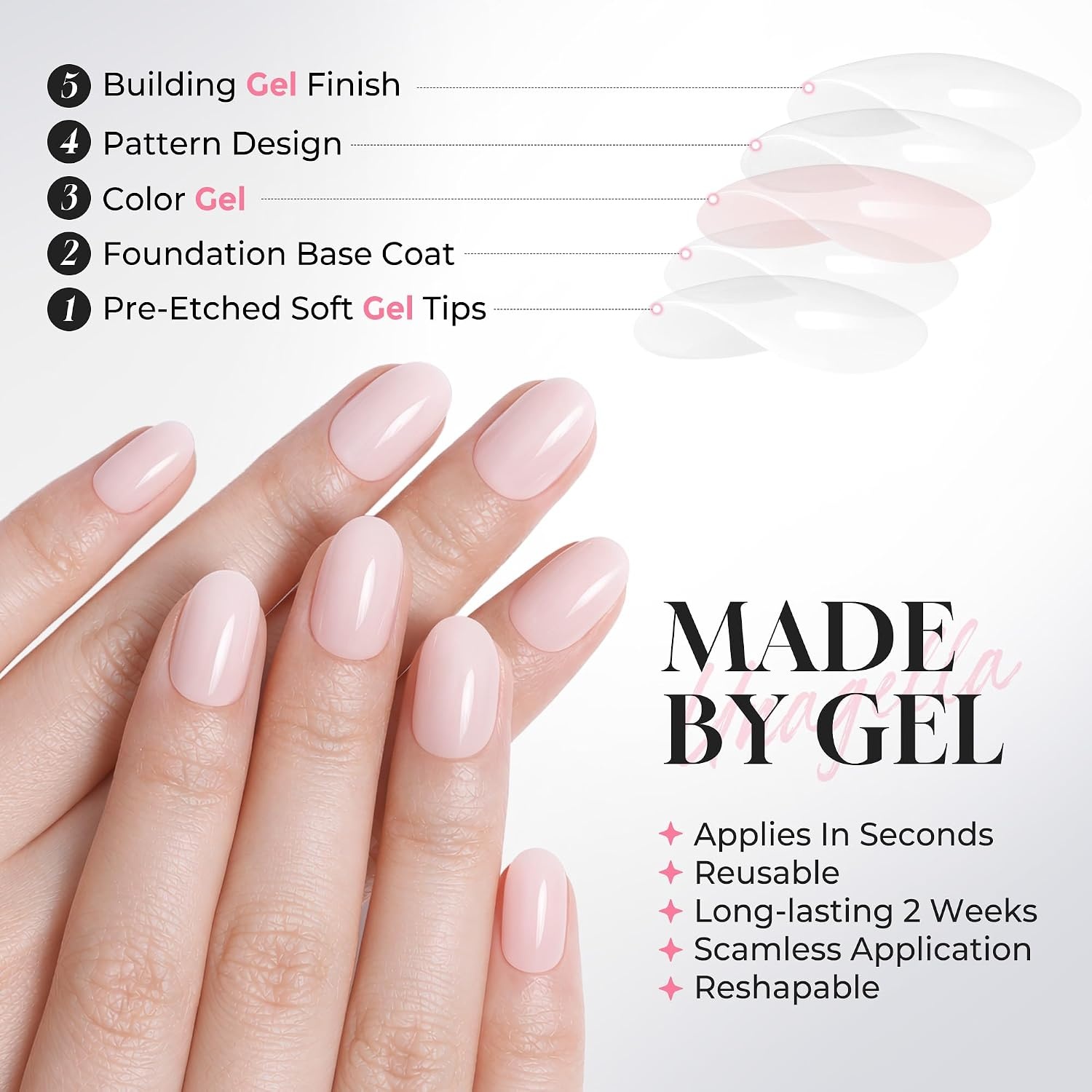 image:imageUNA GELLA Short Squoval Press On Nails 32Pcs 16 Sizes Soft Gel Round Fake Nails with Silver Cat Eye Effect Light Pink Reusable Artificial Stick On Nails Kit with Glue and Adhesive TabsCloud Pink