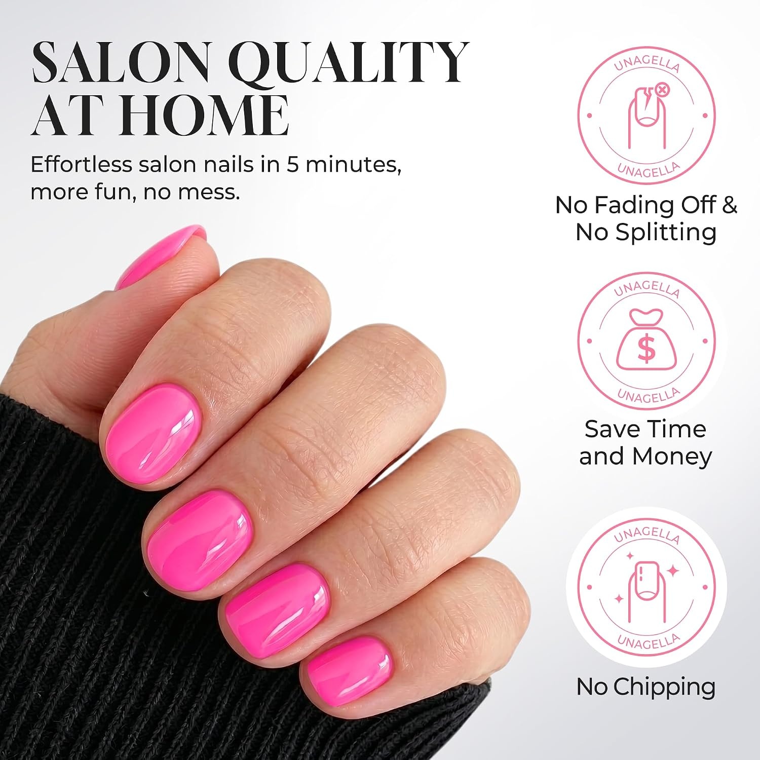 image:imageUNA GELLA Short Squoval Press On Nails 32Pcs 16 Sizes Soft Gel Round Fake Nails with Silver Cat Eye Effect Light Pink Reusable Artificial Stick On Nails Kit with Glue and Adhesive TabsThe Iconic Hot Pink