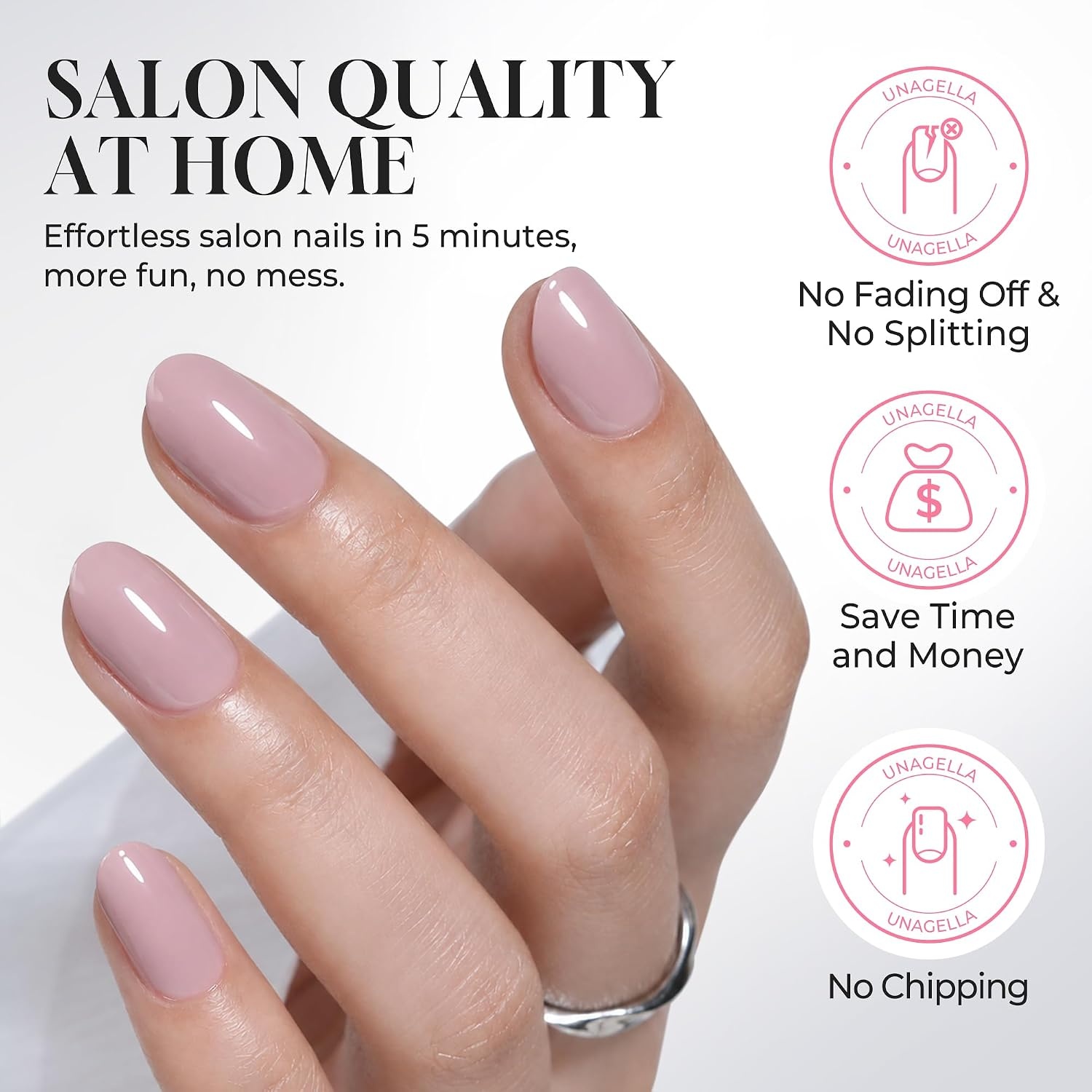 image:imageUNA GELLA Short Squoval Press On Nails 32Pcs 16 Sizes Soft Gel Round Fake Nails with Silver Cat Eye Effect Light Pink Reusable Artificial Stick On Nails Kit with Glue and Adhesive TabsBlush Nude Pink