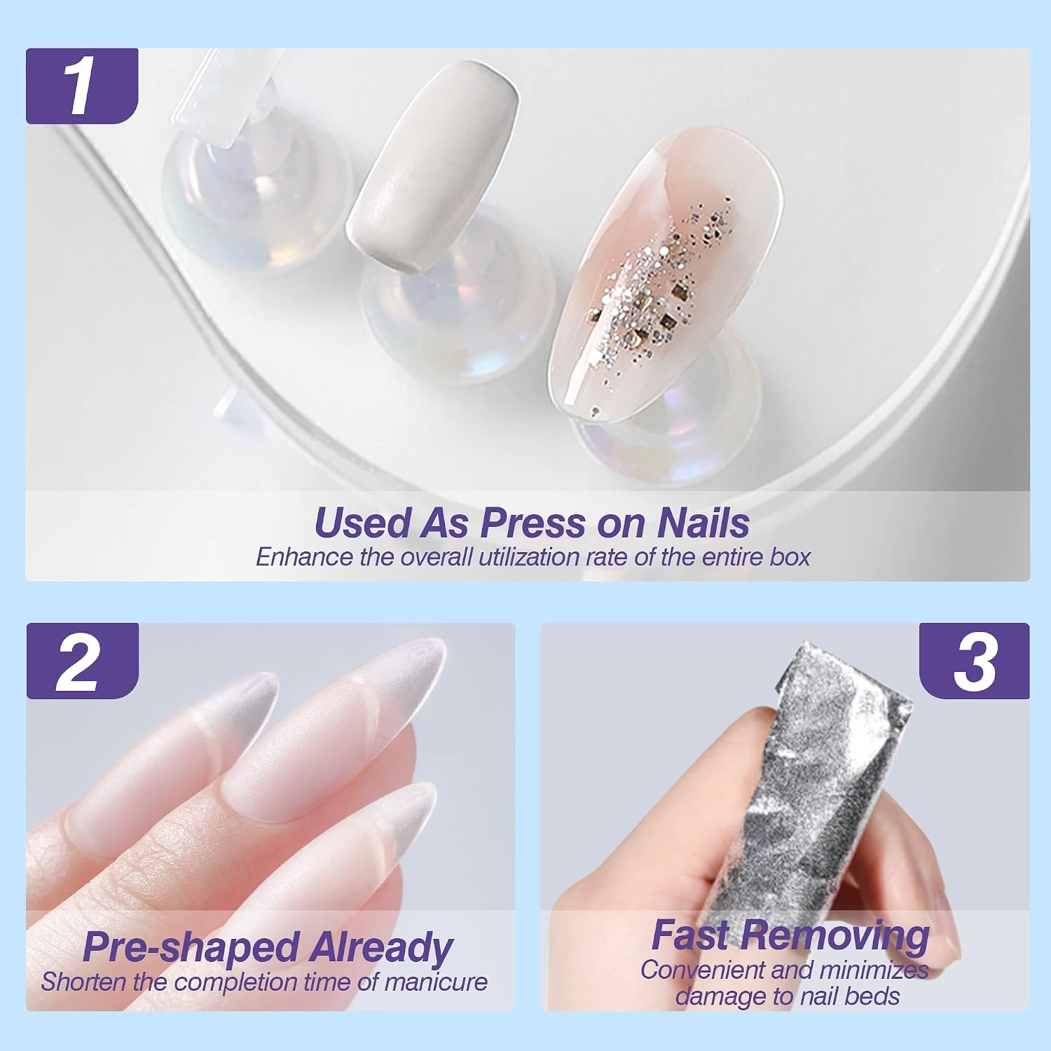 image:imageUNA GELLA Short Squoval Press On Nails 32Pcs 16 Sizes Soft Gel Round Fake Nails with Silver Cat Eye Effect Light Pink Reusable Artificial Stick On Nails Kit with Glue and Adhesive TabsRound