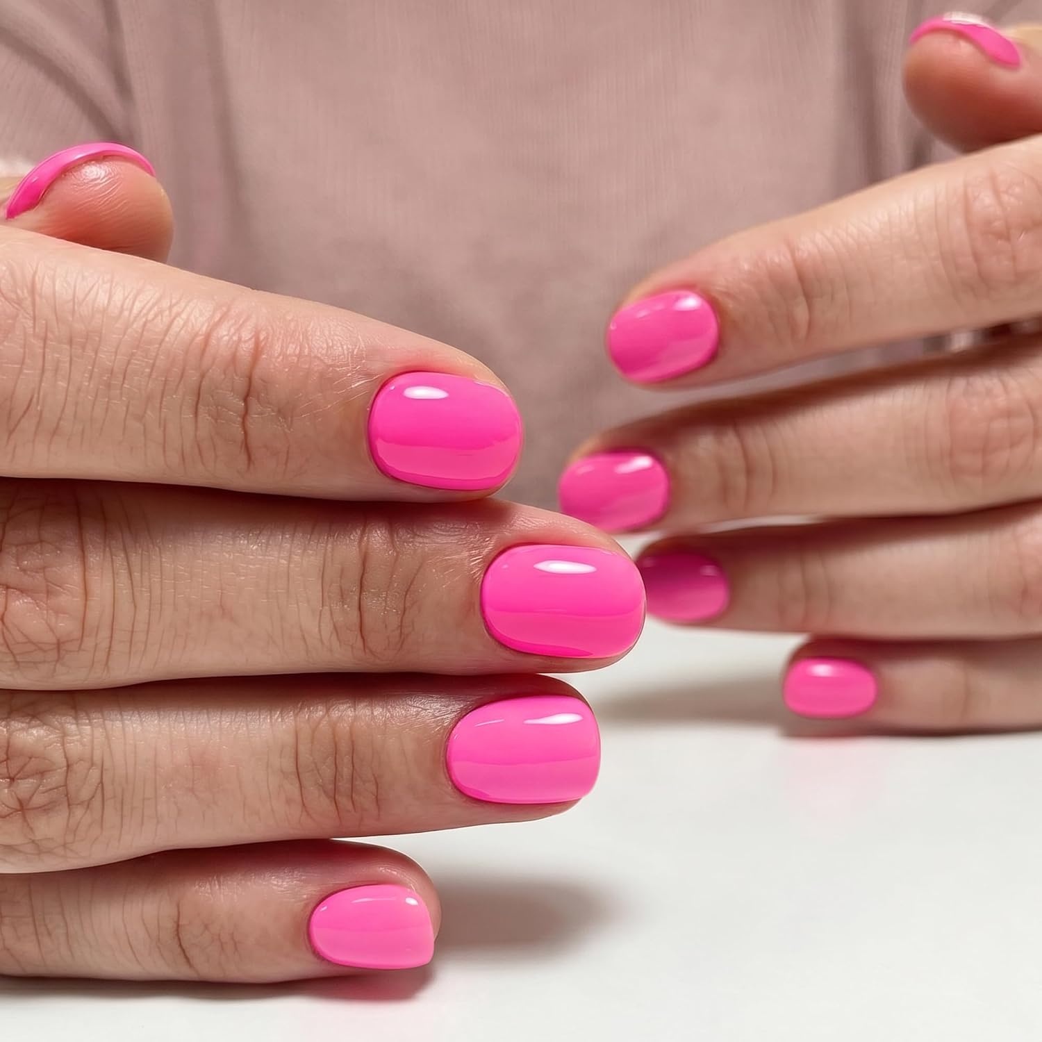 image:imageUNA GELLA Short Squoval Press On Nails 32Pcs 16 Sizes Soft Gel Round Fake Nails with Silver Cat Eye Effect Light Pink Reusable Artificial Stick On Nails Kit with Glue and Adhesive TabsThe Iconic Hot Pink