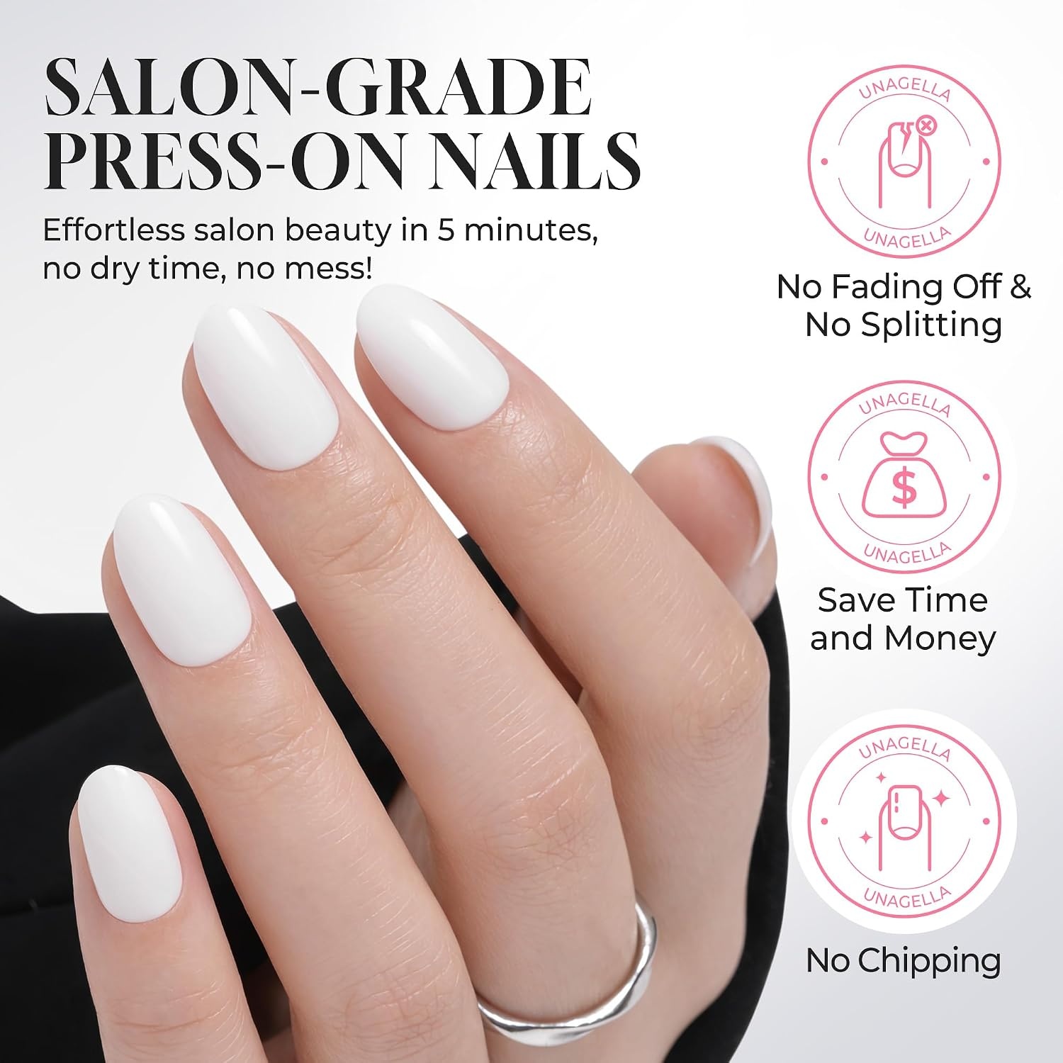 image:imageUNA GELLA Short Squoval Press On Nails 32Pcs 16 Sizes Soft Gel Round Fake Nails with Silver Cat Eye Effect Light Pink Reusable Artificial Stick On Nails Kit with Glue and Adhesive TabsCloud Muse