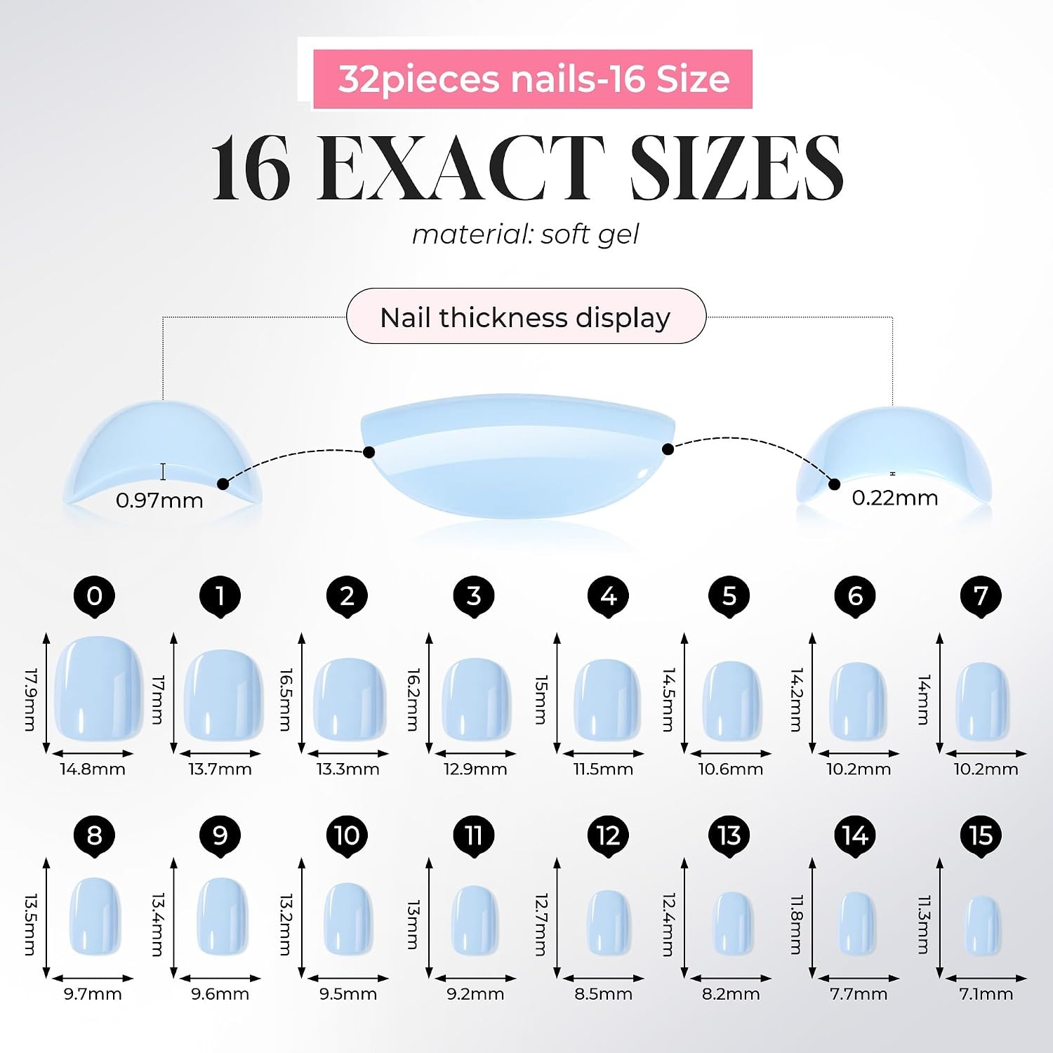 image:imageUNA GELLA Short Squoval Press On Nails 32Pcs 16 Sizes Soft Gel Round Fake Nails with Silver Cat Eye Effect Light Pink Reusable Artificial Stick On Nails Kit with Glue and Adhesive TabsMilky Sky