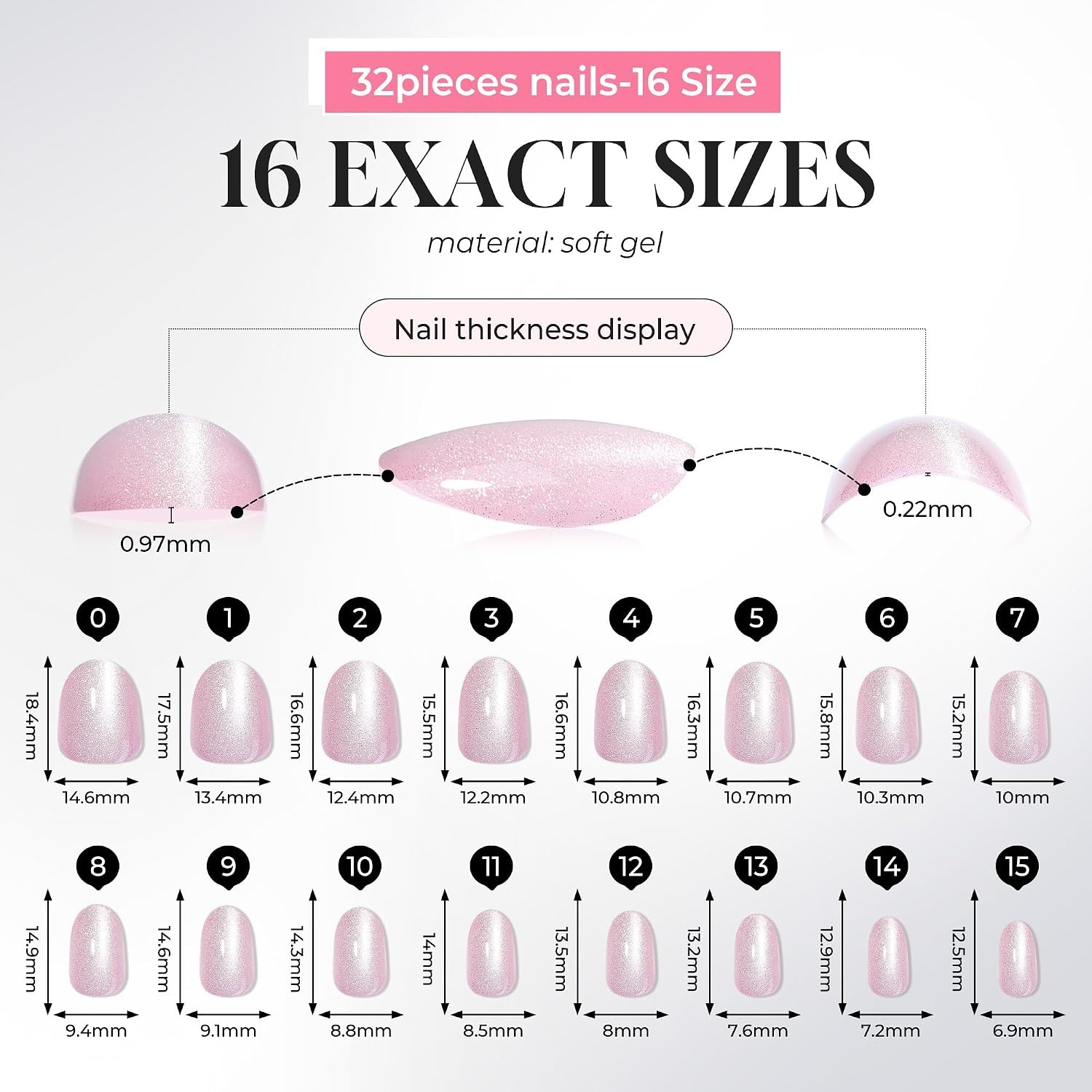 image:imageUNA GELLA Short Squoval Press On Nails 32Pcs 16 Sizes Soft Gel Round Fake Nails with Silver Cat Eye Effect Light Pink Reusable Artificial Stick On Nails Kit with Glue and Adhesive TabsPink Smoothie
