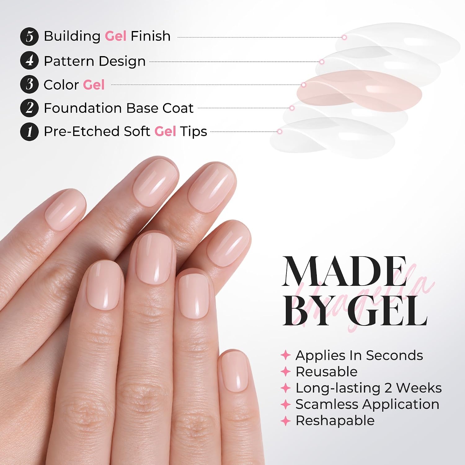 image:imageUNA GELLA Short Squoval Press On Nails 32Pcs 16 Sizes Soft Gel Round Fake Nails with Silver Cat Eye Effect Light Pink Reusable Artificial Stick On Nails Kit with Glue and Adhesive TabsNude Muse