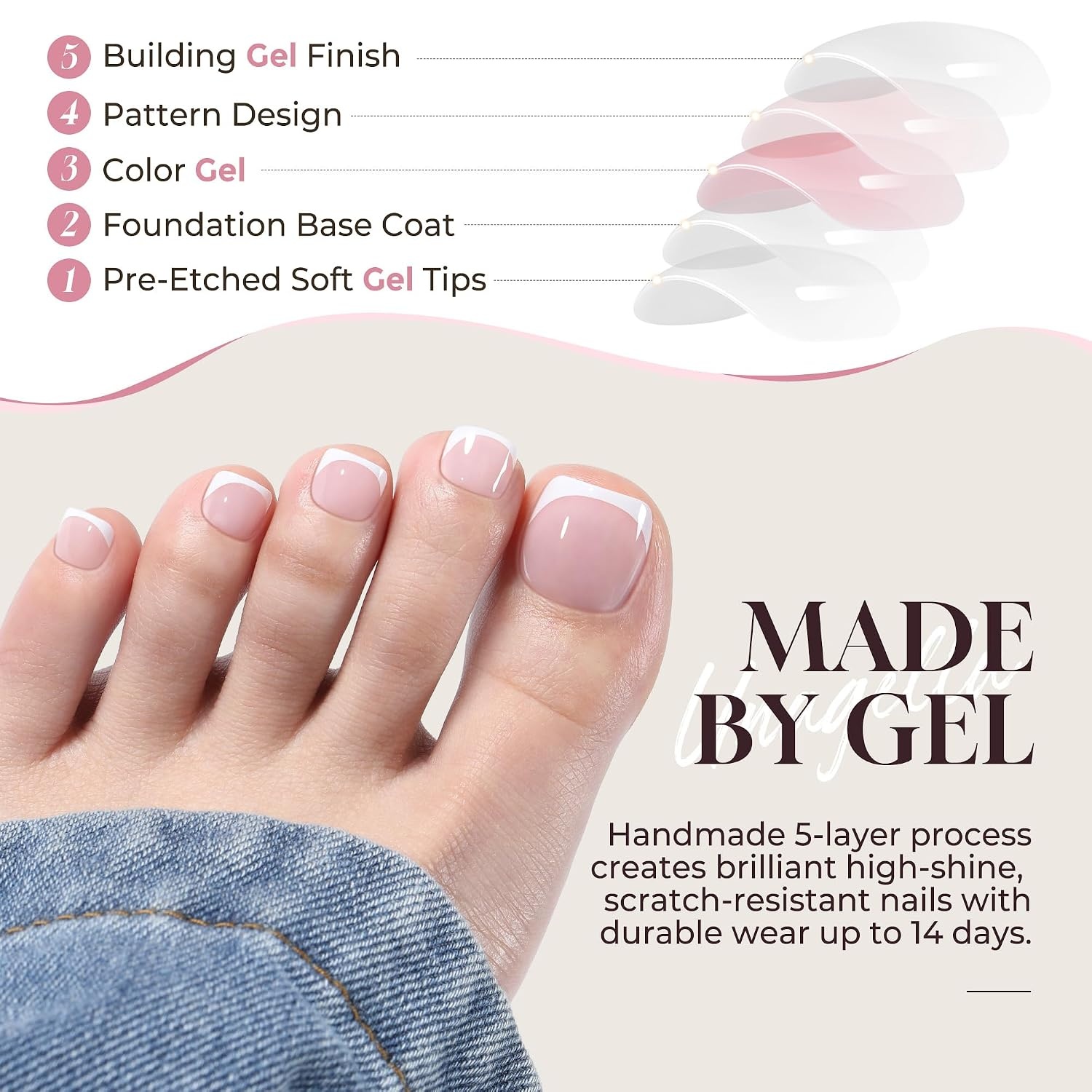 image:imageUNA GELLA Short Squoval Press On Nails 32Pcs 16 Sizes Soft Gel Round Fake Nails with Silver Cat Eye Effect Light Pink Reusable Artificial Stick On Nails Kit with Glue and Adhesive TabsToe Pink French