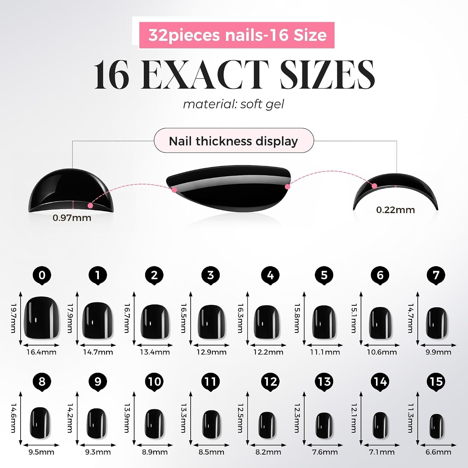 image:imageUNA GELLA Short Squoval Press On Nails 32Pcs 16 Sizes Soft Gel Round Fake Nails with Silver Cat Eye Effect Light Pink Reusable Artificial Stick On Nails Kit with Glue and Adhesive TabsPure Black