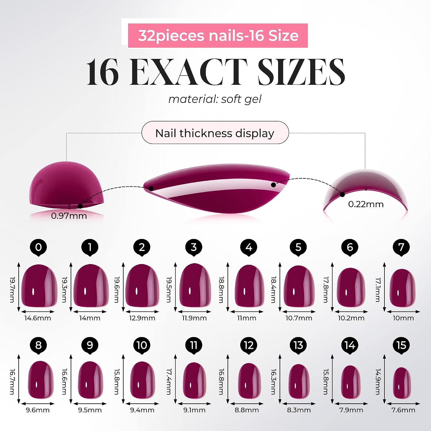 image:imageUNA GELLA Short Squoval Press On Nails 32Pcs 16 Sizes Soft Gel Round Fake Nails with Silver Cat Eye Effect Light Pink Reusable Artificial Stick On Nails Kit with Glue and Adhesive TabsDeep Mulberry