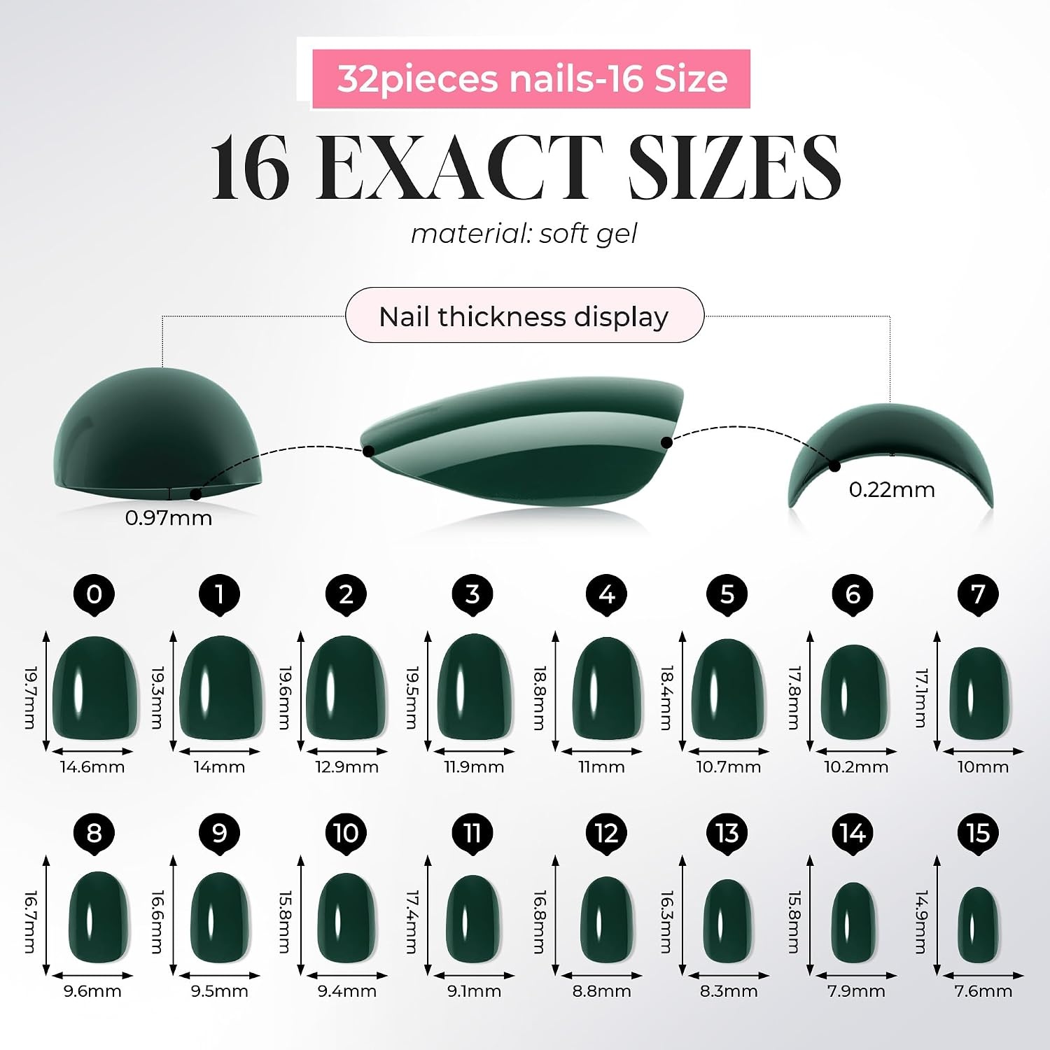 image:imageUNA GELLA Short Squoval Press On Nails 32Pcs 16 Sizes Soft Gel Round Fake Nails with Silver Cat Eye Effect Light Pink Reusable Artificial Stick On Nails Kit with Glue and Adhesive TabsEmerald Glaze