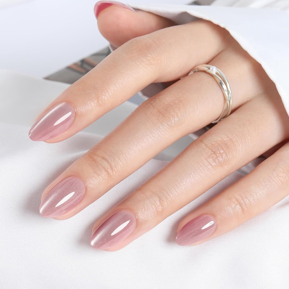 image:imageUNA GELLA Almond Press On Nails 32Pcs 16 Sizes Pastel Lilac Lavender Fake Nails with Glue and Adhesive Tabs Opaque Reusable Glue On Nails Kit for Women ManicureAurora Cat Eye