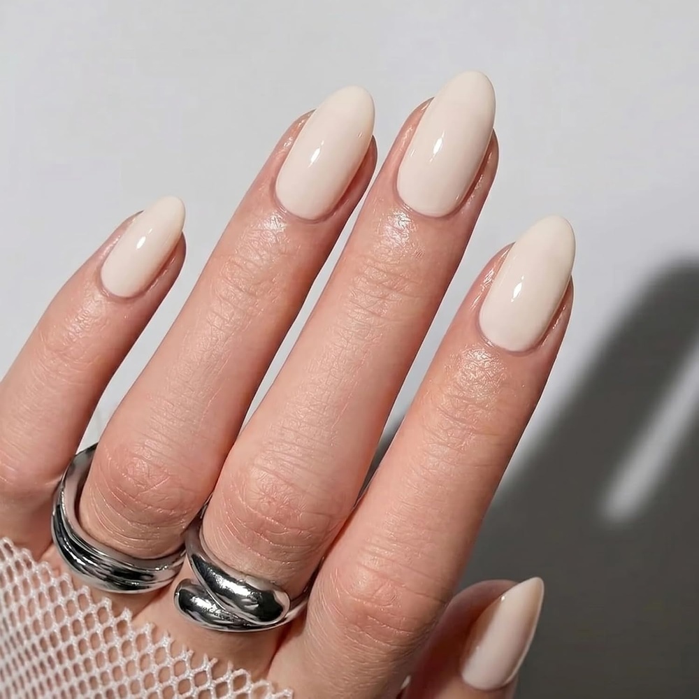 image:imageUNA GELLA Almond Press On Nails 32Pcs 16 Sizes Pastel Lilac Lavender Fake Nails with Glue and Adhesive Tabs Opaque Reusable Glue On Nails Kit for Women ManicureNude White