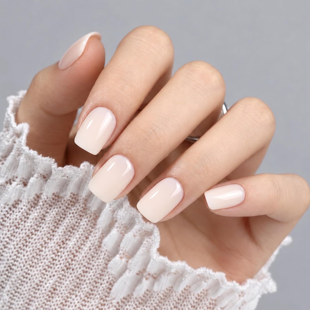 image:imageUNA GELLA Halloween Press On Nails Short Almond 32Pcs Pumpkin Fake Nails Soft Gel Nail Tips Almond Shape in 16 Sizes with Semi Glue and Jelly Tabs Orange Glitter Finish for Party Fall ManicuresCreamy White Short Squoval