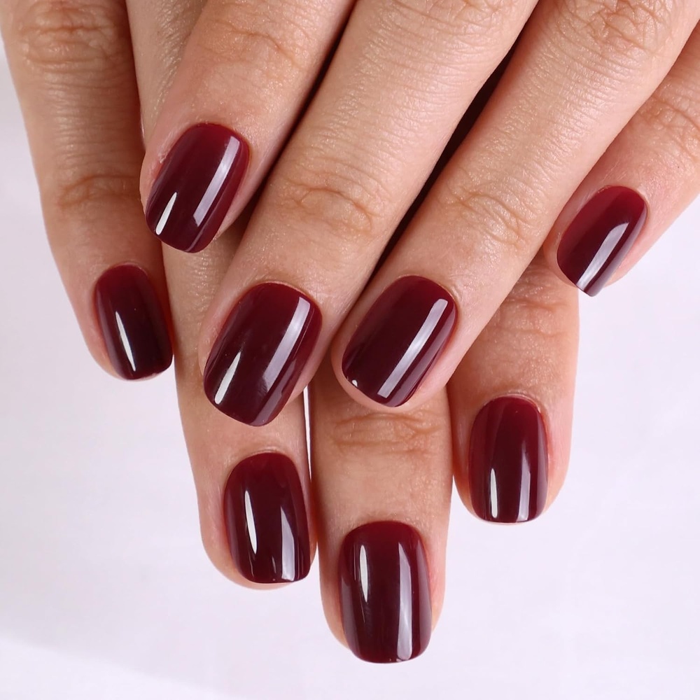 image:imageUNA GELLA Halloween Press On Nails Short Almond 32Pcs Pumpkin Fake Nails Soft Gel Nail Tips Almond Shape in 16 Sizes with Semi Glue and Jelly Tabs Orange Glitter Finish for Party Fall ManicuresBurgundy Brown Short Squoval