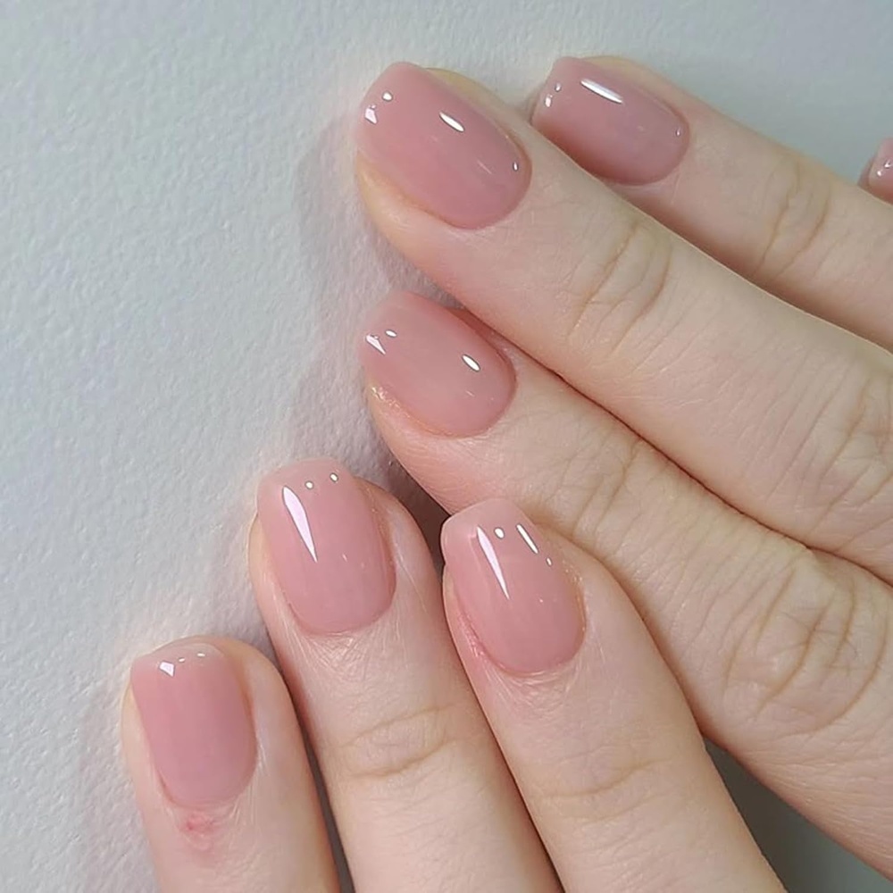 image:imageUNA GELLA Short Square Press On Nails 32 Pcs 16 Sizes Soft Gel Fake Nails Sheer Jelly Light Pink Glossy False Nails for Women Reusable Stick On Nails Kit with Glue and Adhesive TabsJelly Blush