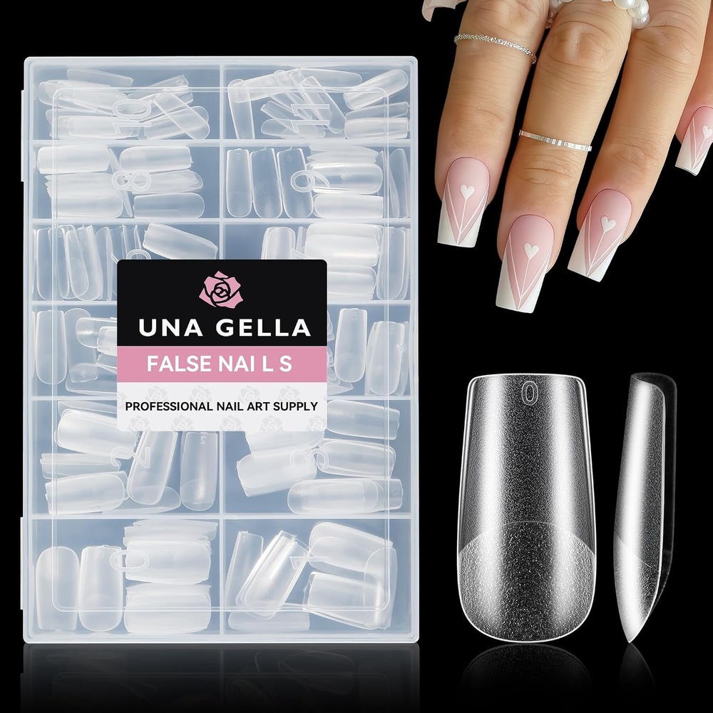 image:imageUNA GELLA Short Square Press On Nails 32 Pcs 16 Sizes Soft Gel Fake Nails Sheer Jelly Light Pink Glossy False Nails for Women Reusable Stick On Nails Kit with Glue and Adhesive TabsZMedium Square