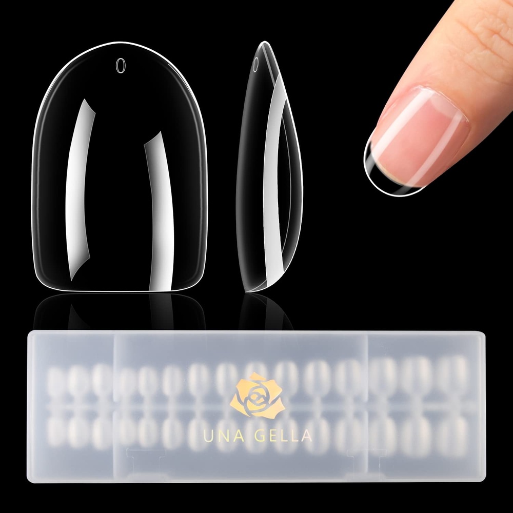 image:imageUNA GELLA Short Square Press On Nails 32 Pcs 16 Sizes Soft Gel Fake Nails Sheer Jelly Light Pink Glossy False Nails for Women Reusable Stick On Nails Kit with Glue and Adhesive TabsZOval