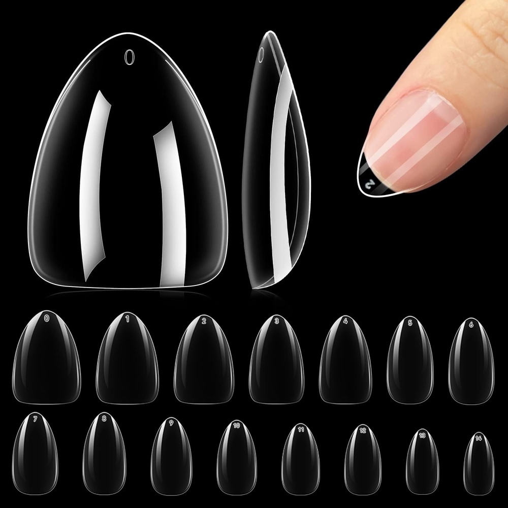 image:imageUNA GELLA Short Square Press On Nails 32 Pcs 16 Sizes Soft Gel Fake Nails Sheer Jelly Light Pink Glossy False Nails for Women Reusable Stick On Nails Kit with Glue and Adhesive TabsZShort Almond Clear