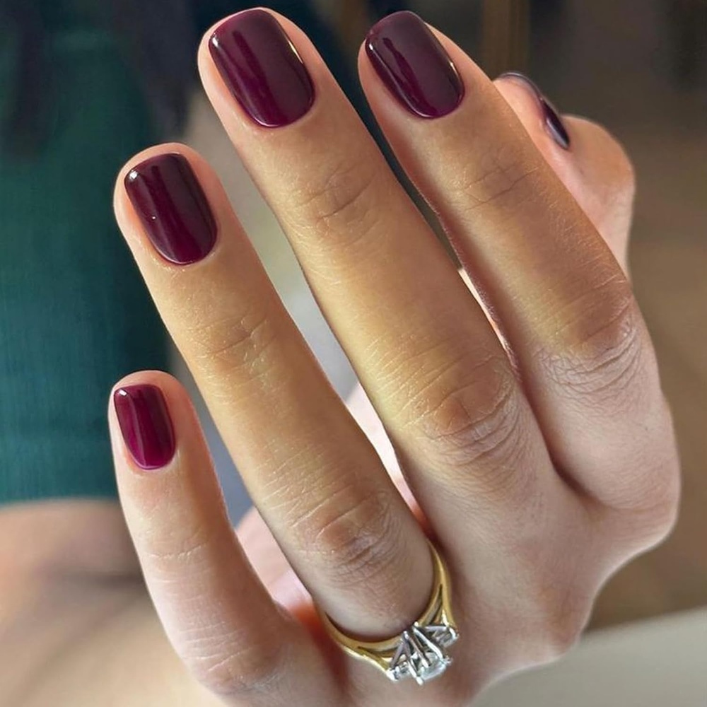 image:imageUNA GELLA Short Squoval Press On Nails 32Pcs 16 Sizes Soft Gel Round Fake Nails with Silver Cat Eye Effect Light Pink Reusable Artificial Stick On Nails Kit with Glue and Adhesive TabsPlum Wine Glaze