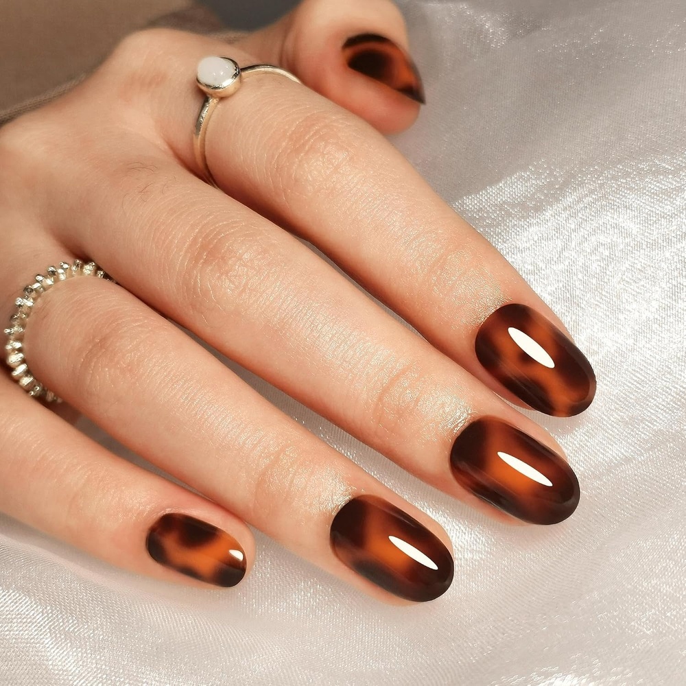 image:imageUNA GELLA Short Squoval Press On Nails 32Pcs 16 Sizes Soft Gel Round Fake Nails with Silver Cat Eye Effect Light Pink Reusable Artificial Stick On Nails Kit with Glue and Adhesive TabsAmber Mosaic