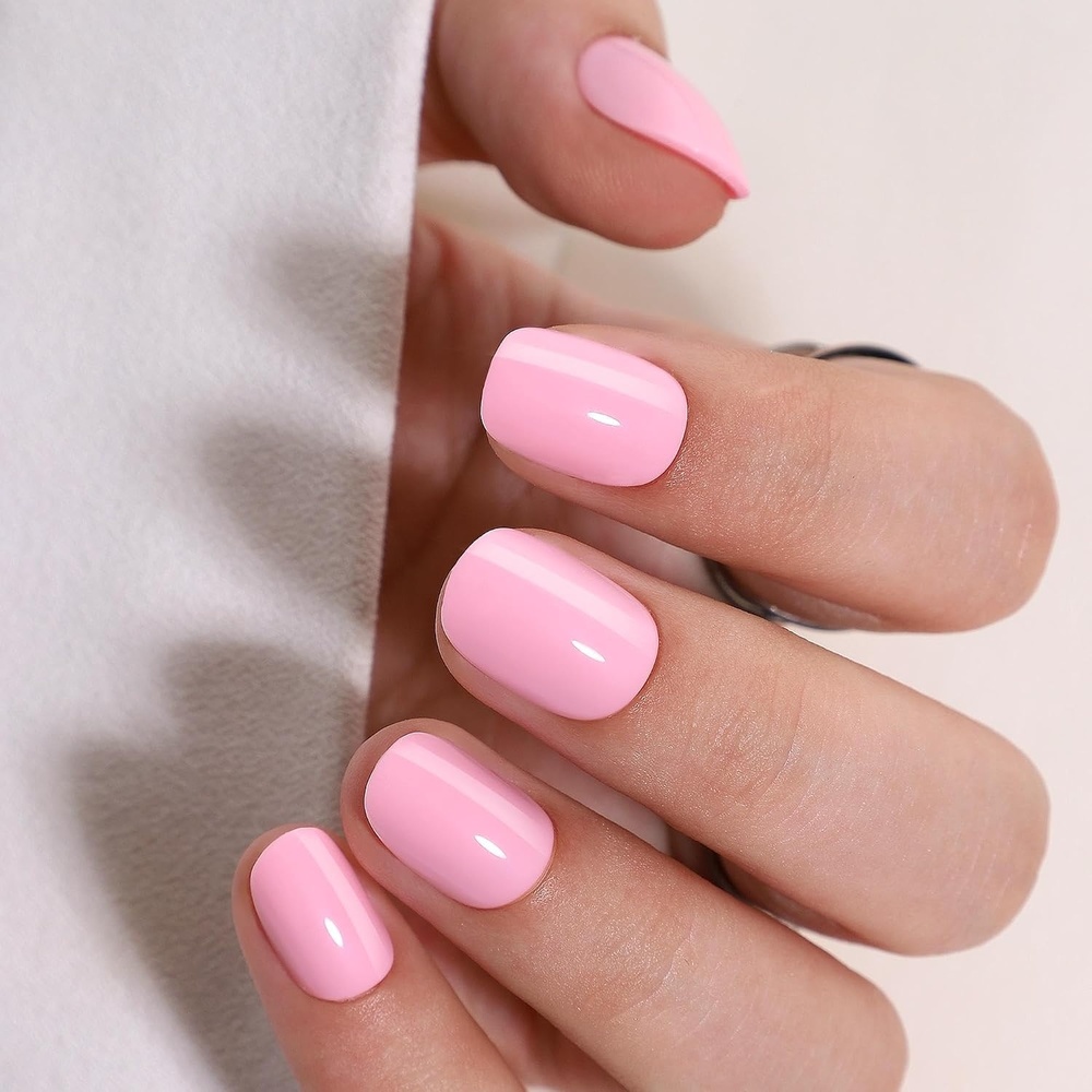 image:imageUNA GELLA Short Squoval Press On Nails  32Pcs 16 Sizes Soft Gel Round Fake Nails with Silver Cat Eye Effect Light Pink Reusable Artificial Stick On Nails Kit with Glue and Adhesive TabsBarely Pink